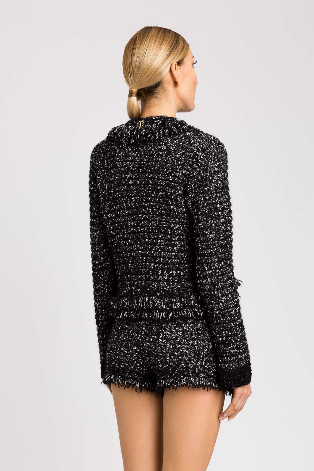 Schwarz Bouclé-Jacke Twinset