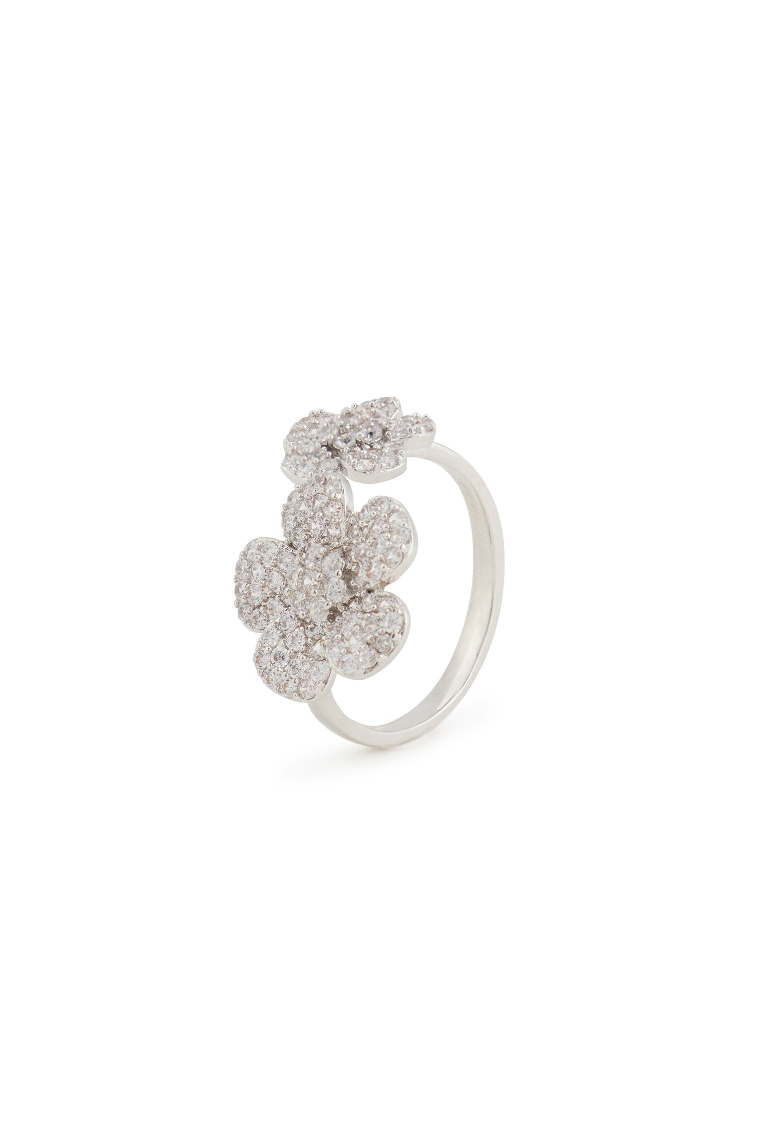 MELUSINA BIJOUX Doppelter Blumenring Rhodium
