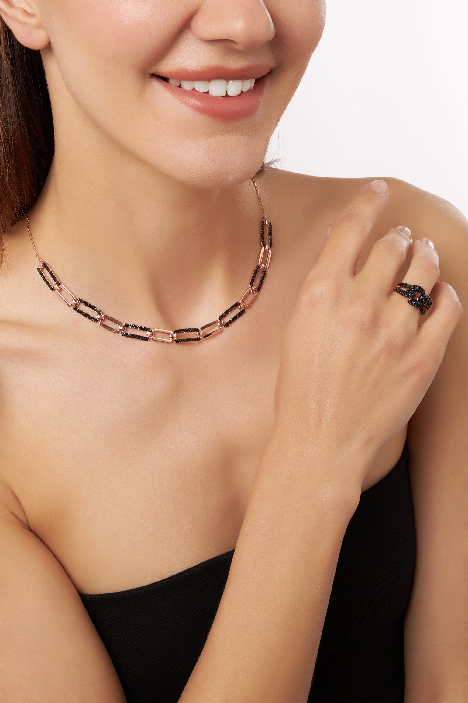 MELUSINA BIJOUX Goldkette mit schwarzen Zirkonen