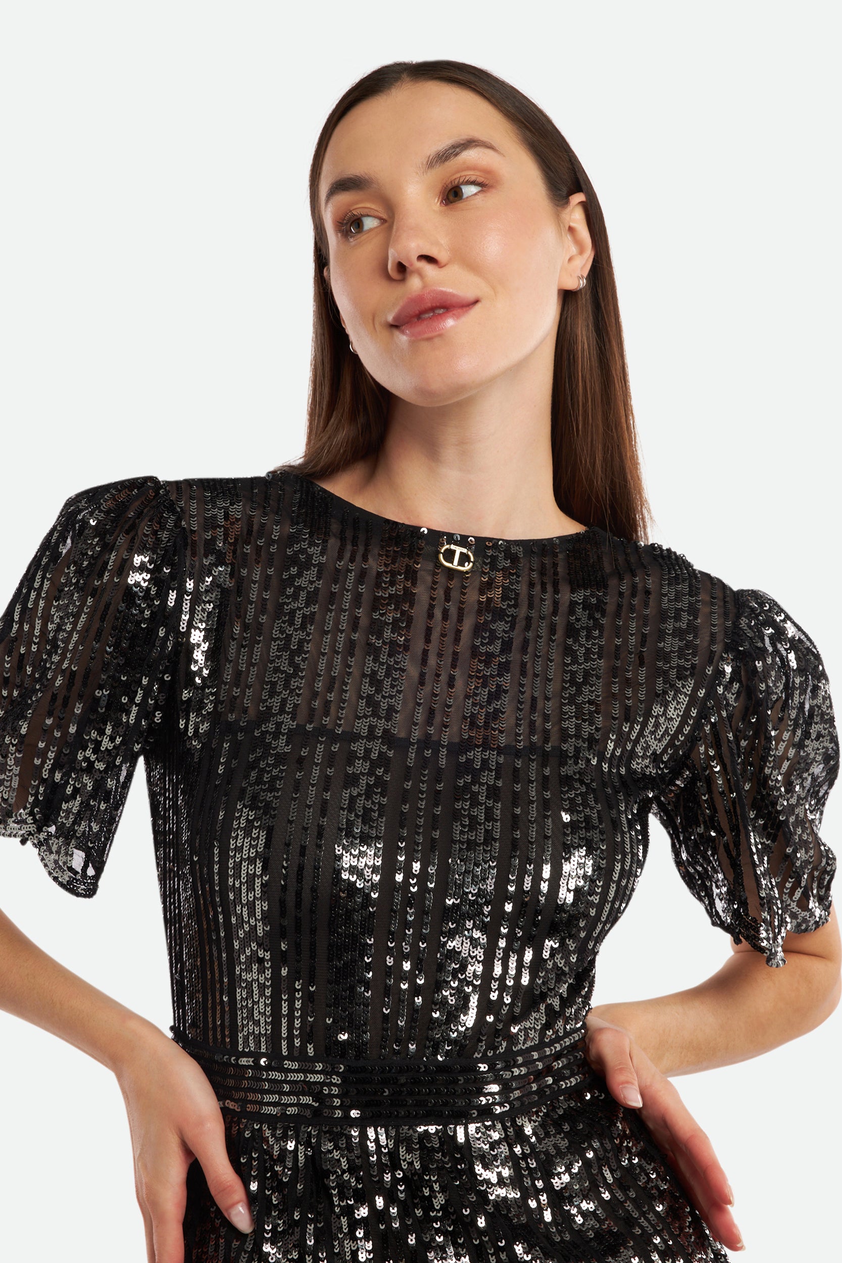 Kurzes, schwarzes, Schwarz Kleid Twinset