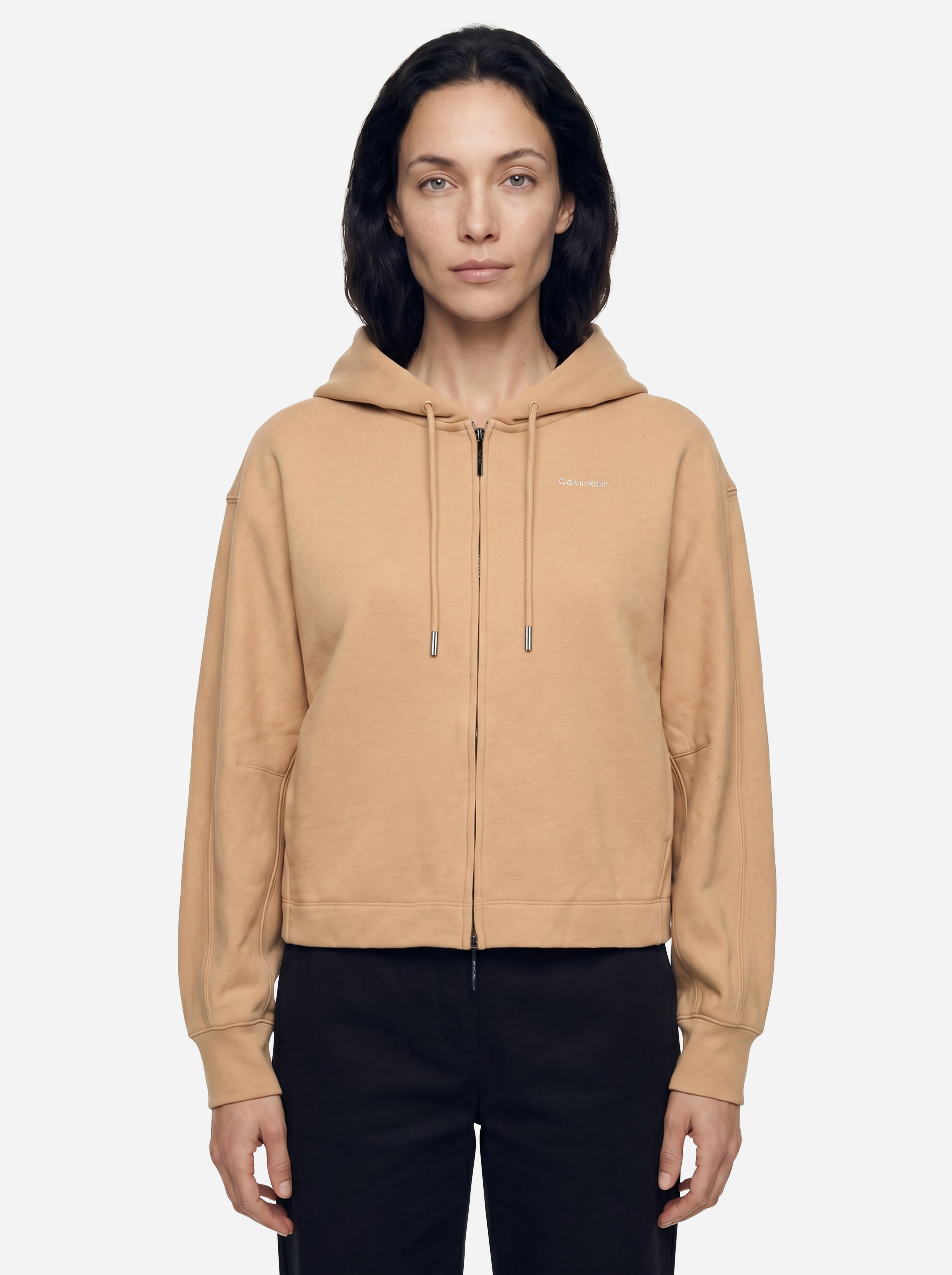 Calvin Klein Felpa Corta con Cappuccio e Zip