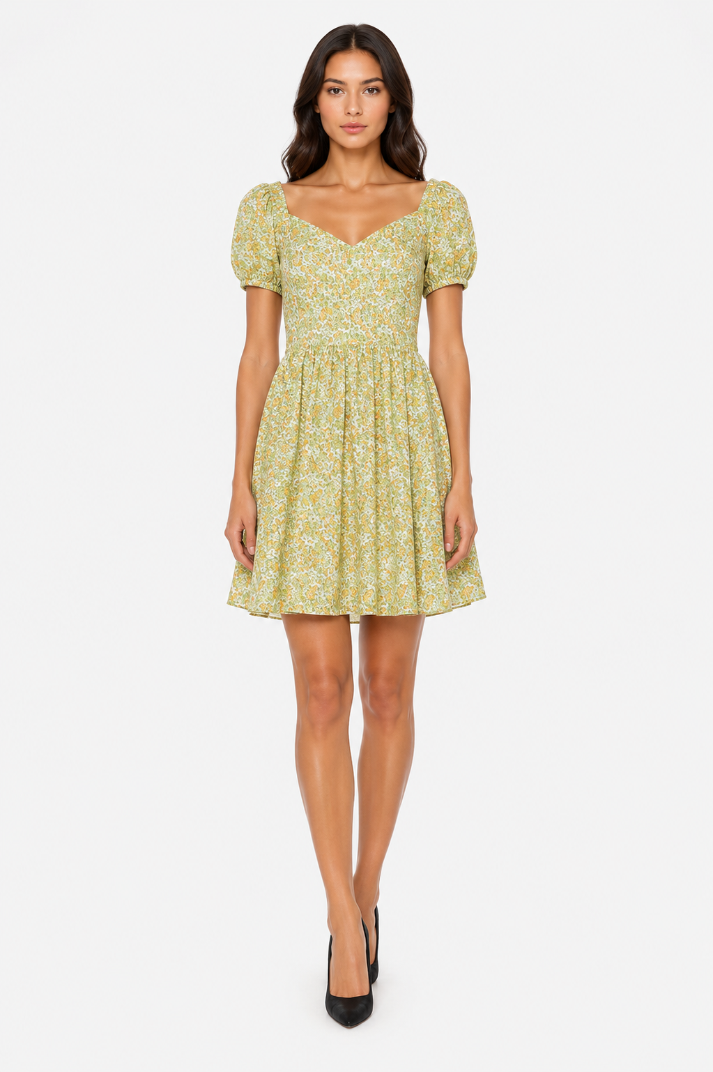 GLAMOURÖSES kurzes Kleid mit ockerfarbenen Blumen