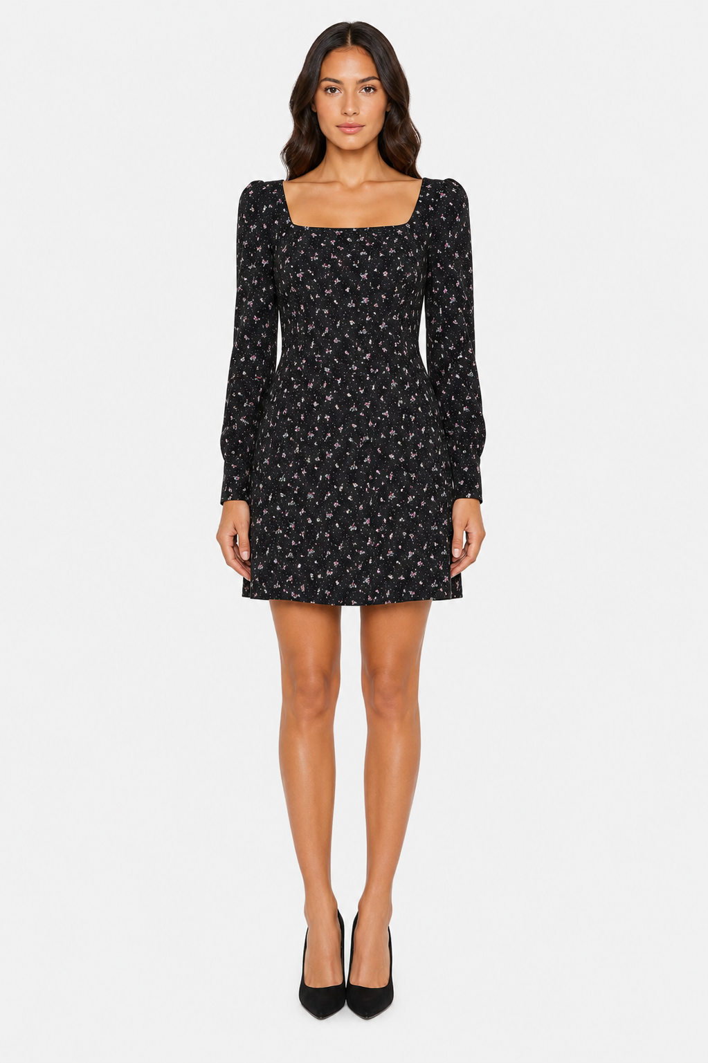 GLAMOURÖSES kurzes schwarzes Kleid Schwarz Blumen