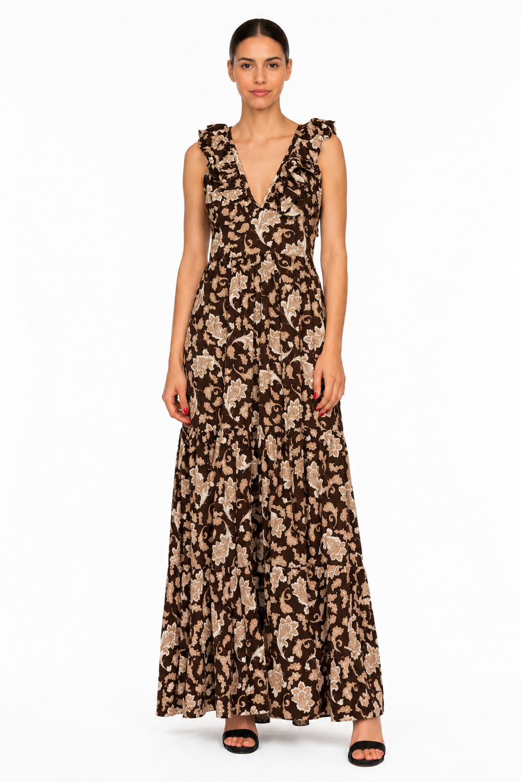 GLAMOURÖSES langes Braun Kleid mit Paisley-Muster