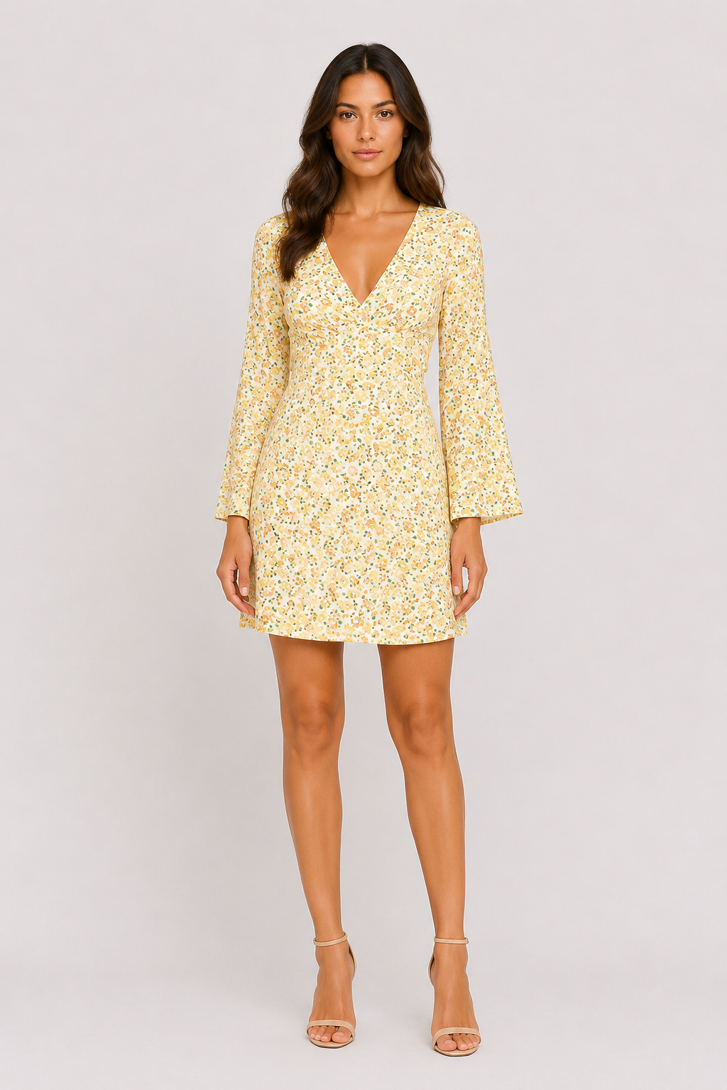 GLAMOURÖSES kurzes Kleid mit Gelbe Blumen