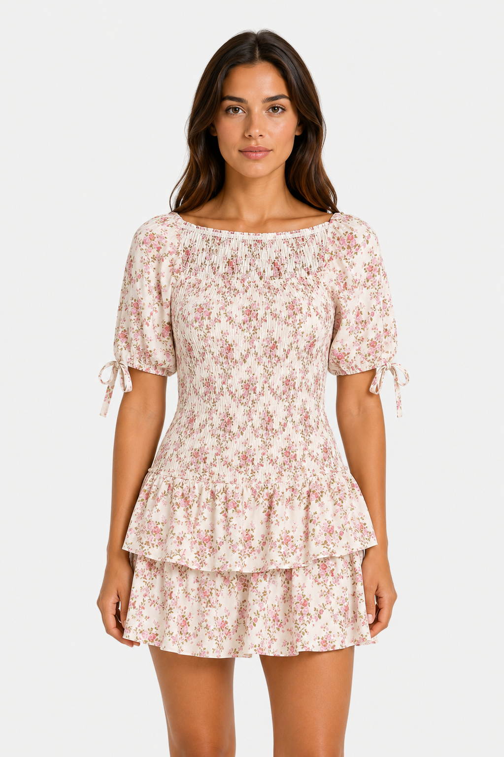 GLAMOURÖSES Weiße Minikleid mit Rose Bukolic-Print