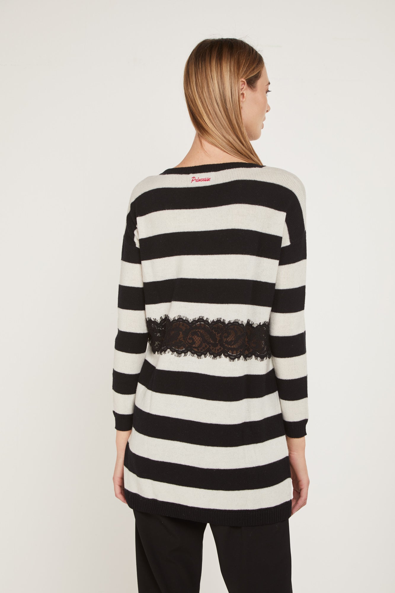 PRINCESSE LODO Übergroßer gestreifter Spitzenpullover