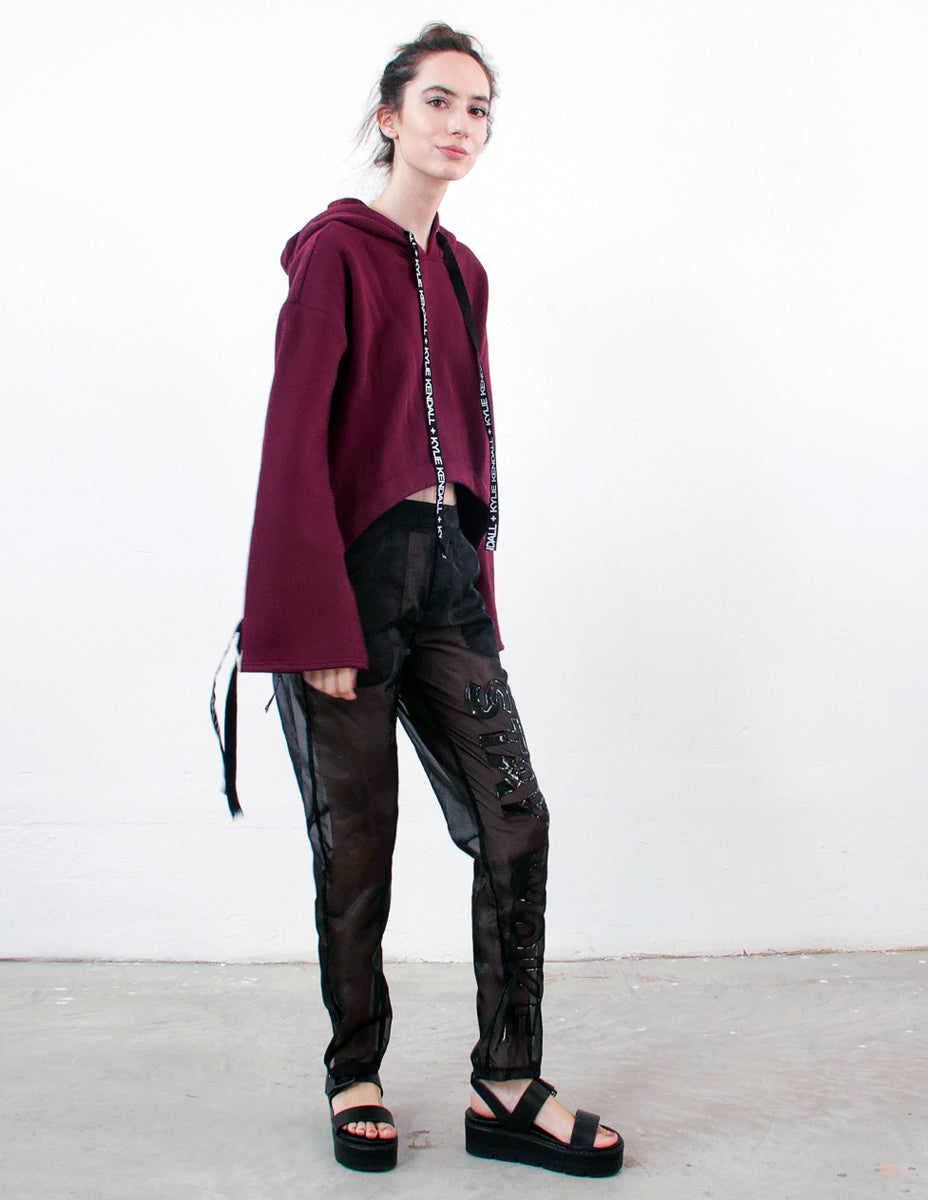 KENDALL AND KYIE Bordeaux Crop-Sweatshirt mit Logobändern