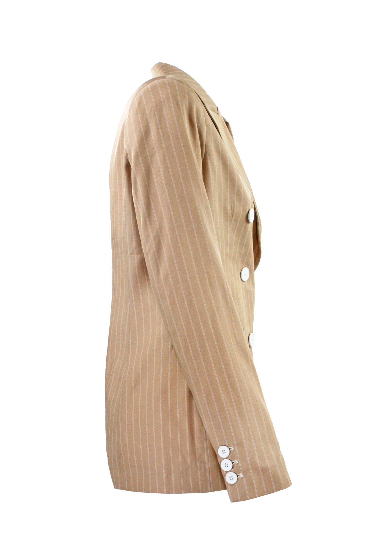 GIULIETTE BROWN Zweireihige Beige Nadelstreifenjacke