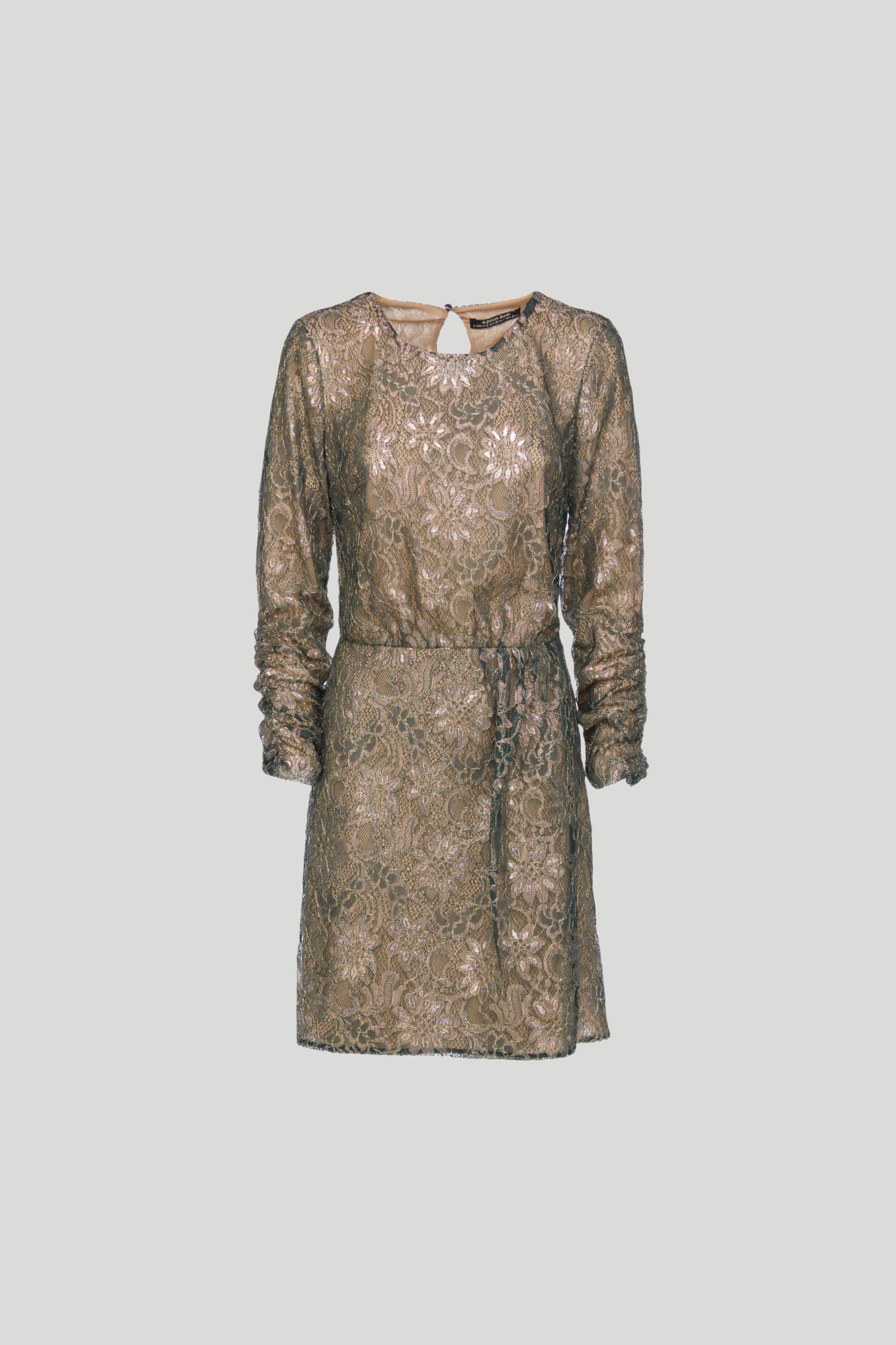 ALESSIA SANTI Kurzes goldenes Kleid mit Blumenapplikationen