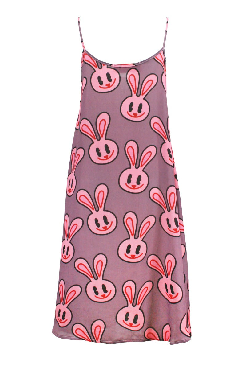 WEISSES Lila Tankkleid mit Kaninchen-Print