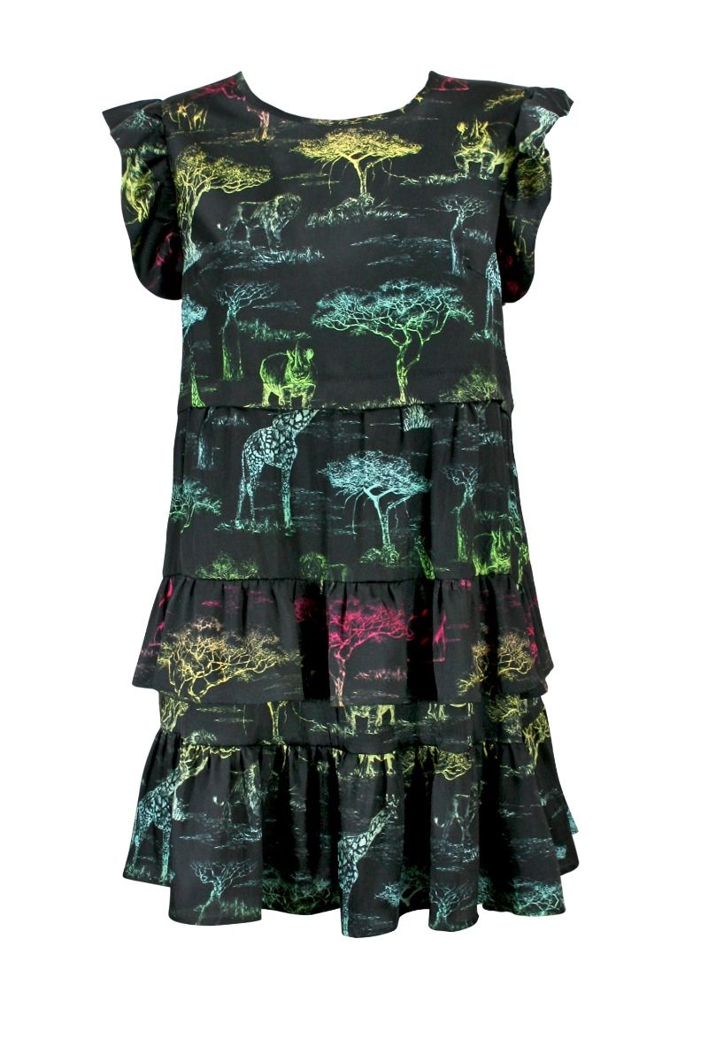 5PROGRESS Kurzes schwarzes Kleid Schwarz Savana-Volants