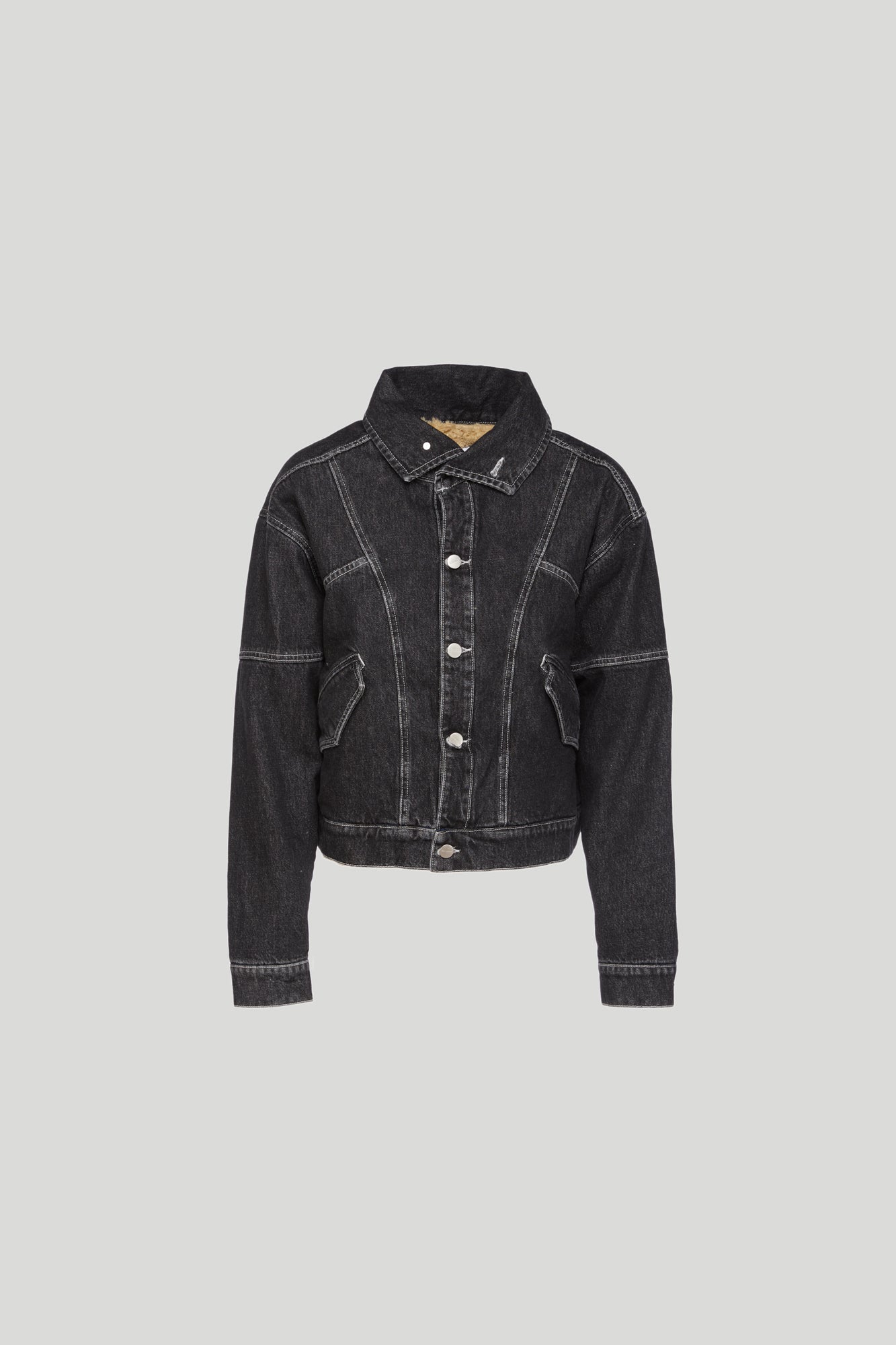 Icon Denim Schwarz Jeansjacke mit Ökofell