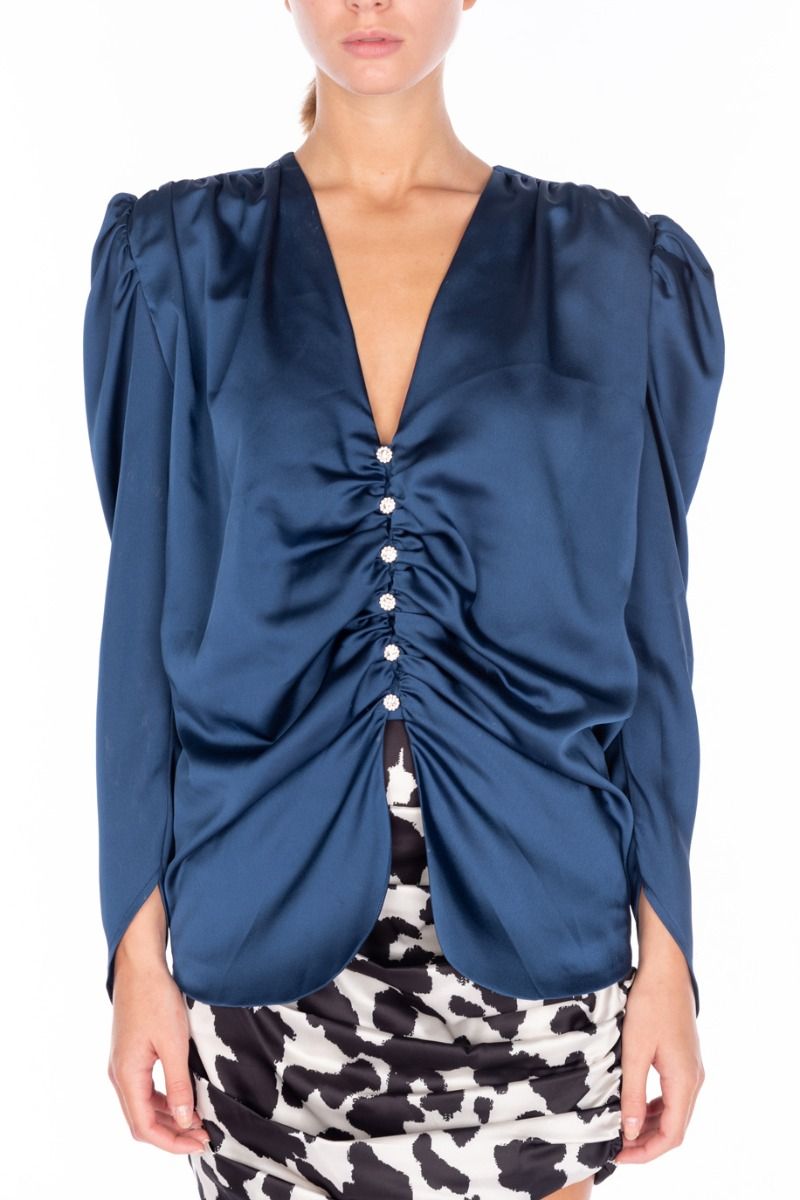 NINEMINUTES Blau gekräuselte Bluse