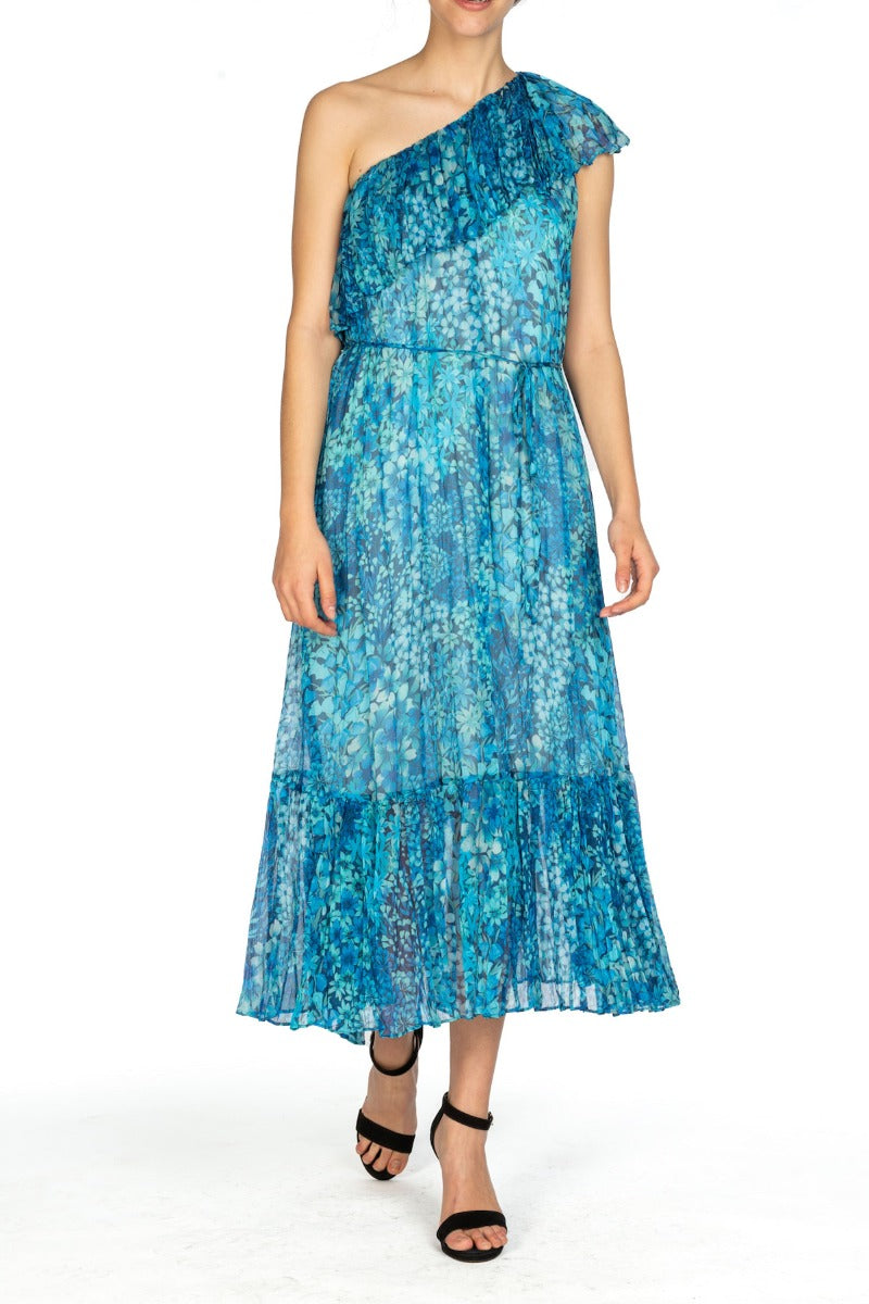 TWINSET Blau One-Shoulder-Kleid mit Blumenmuster