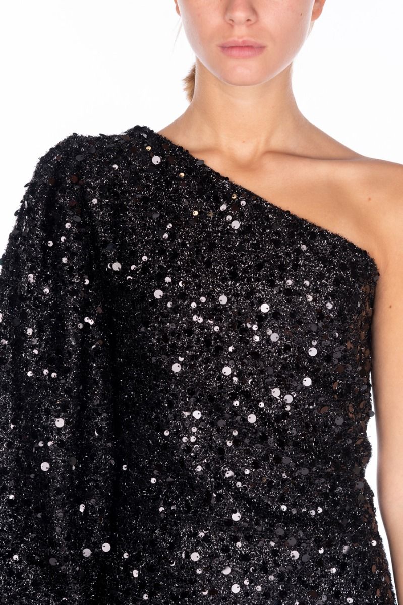 LE VOLI?RE Schwarzes One-Shoulder Schwarz mit Pailletten