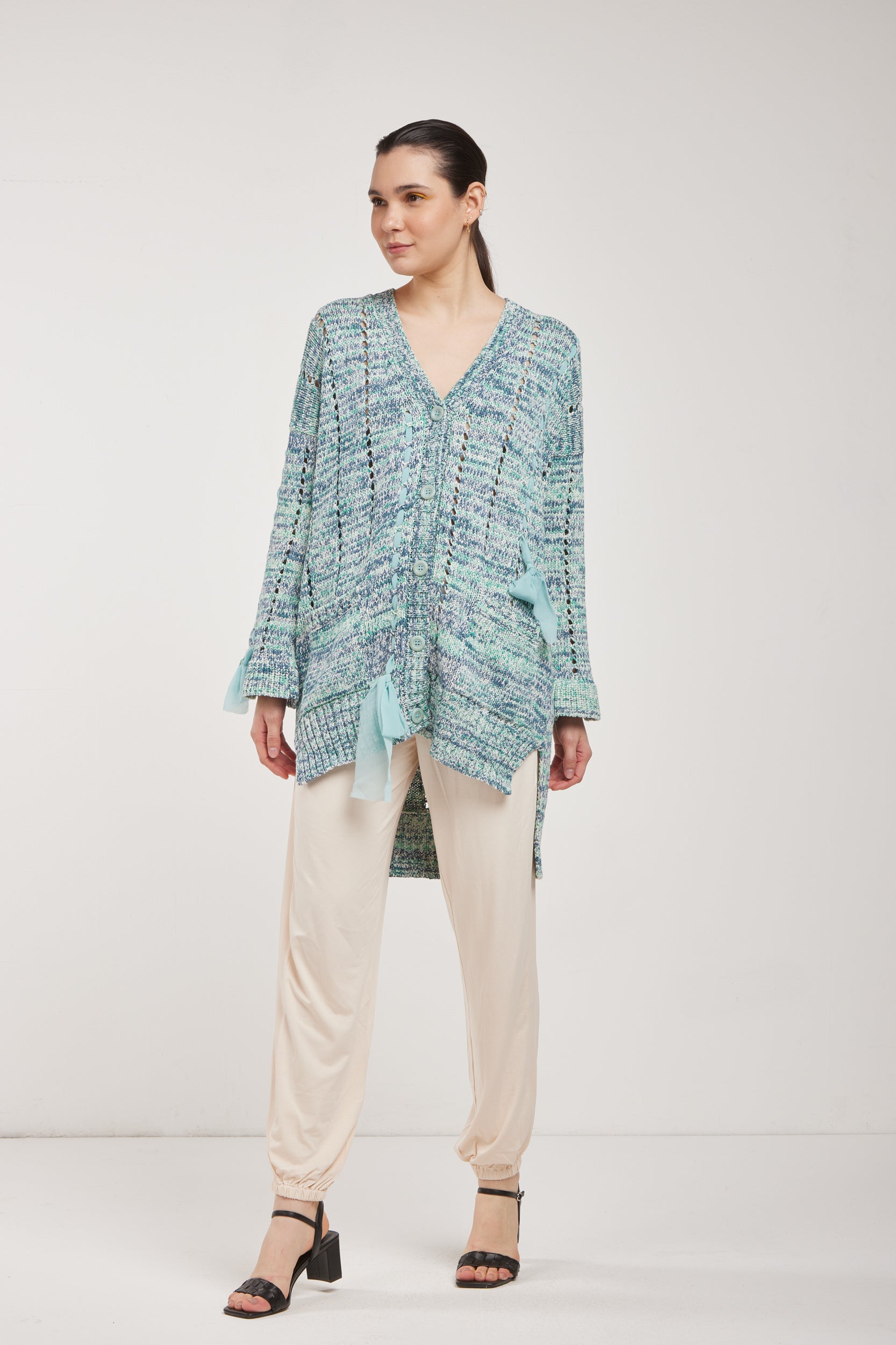 TWINSET Blau bestickter Maxi-Cardigan