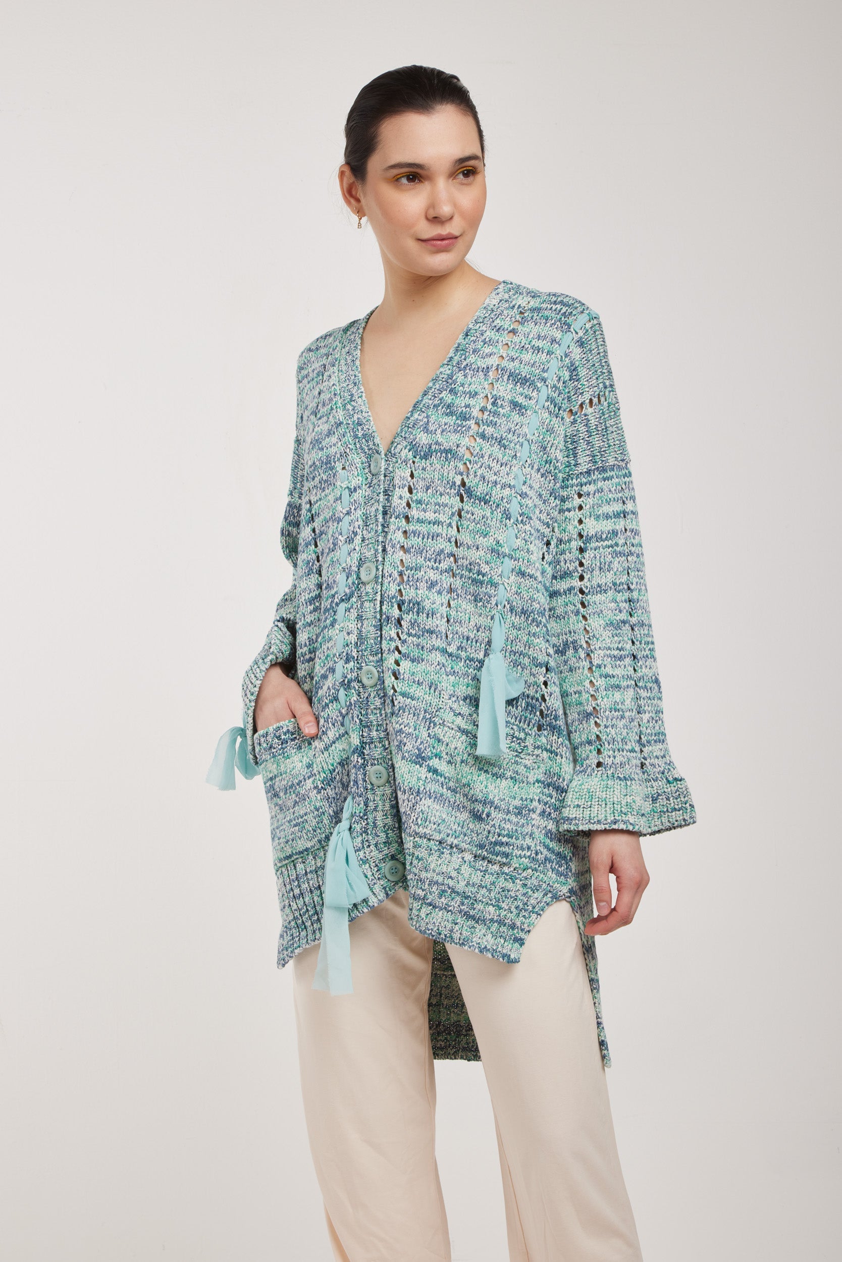 TWINSET Blau bestickter Maxi-Cardigan