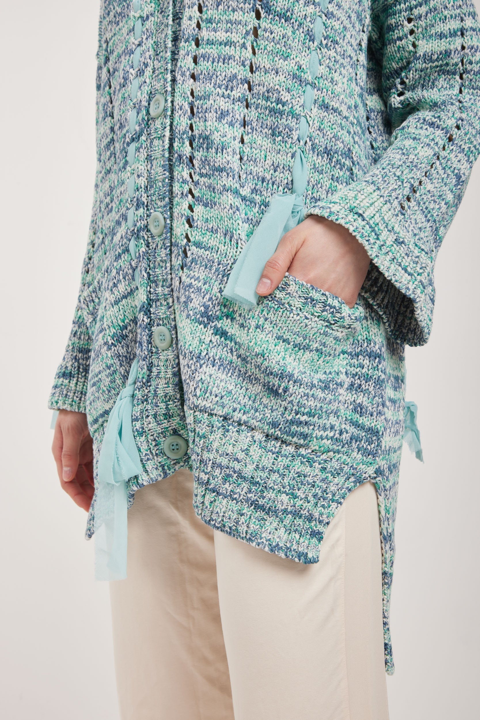 TWINSET Blau bestickter Maxi-Cardigan