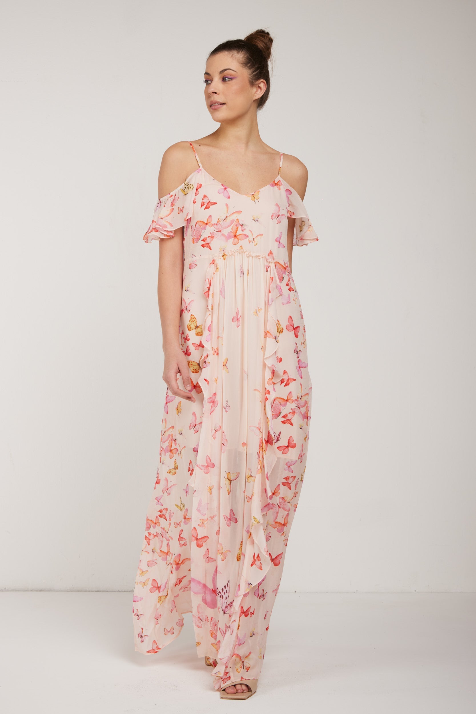 TWINSET Langes Rose Chiffon-Schmetterlingskleid
