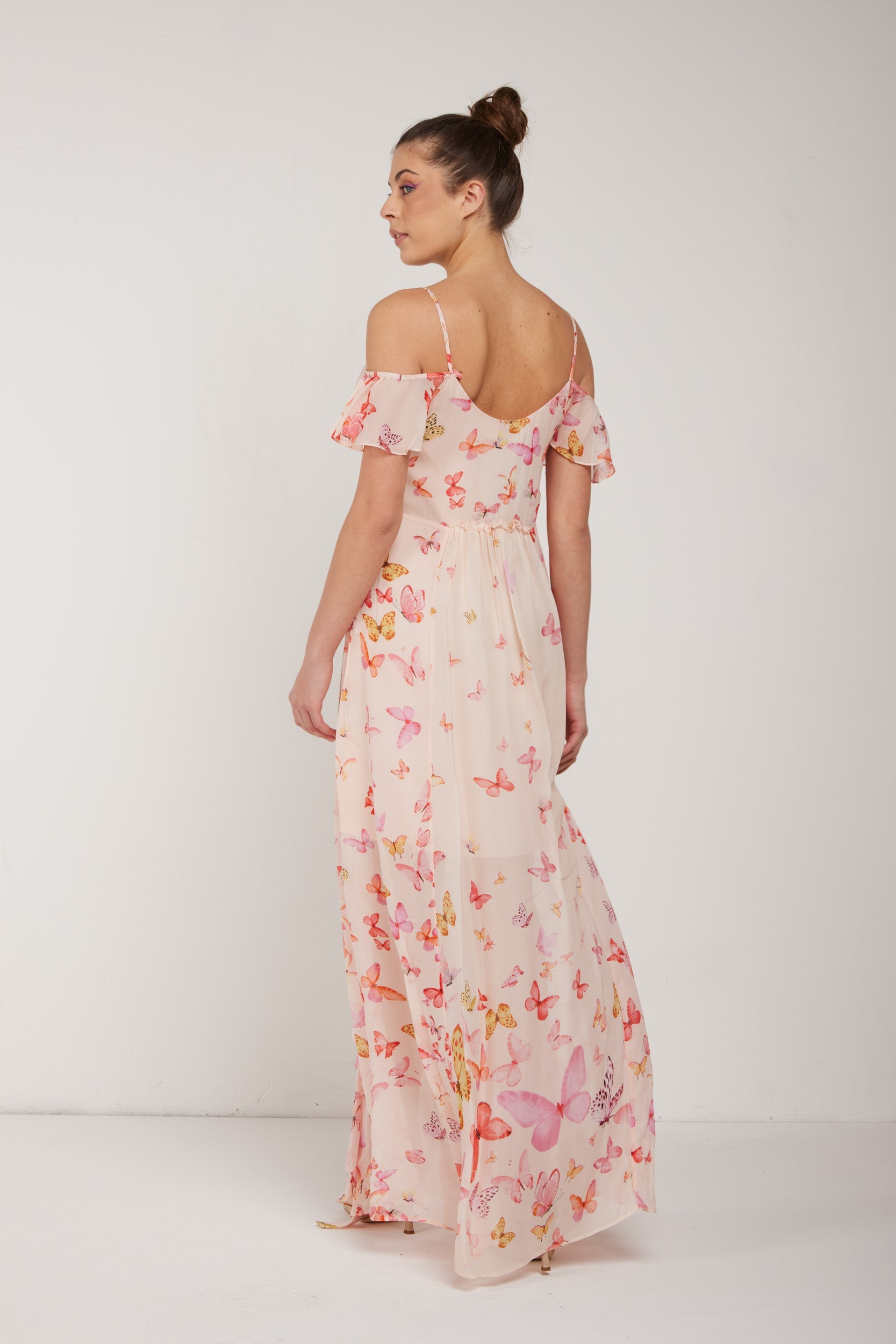 TWINSET Langes Rose Chiffon-Schmetterlingskleid