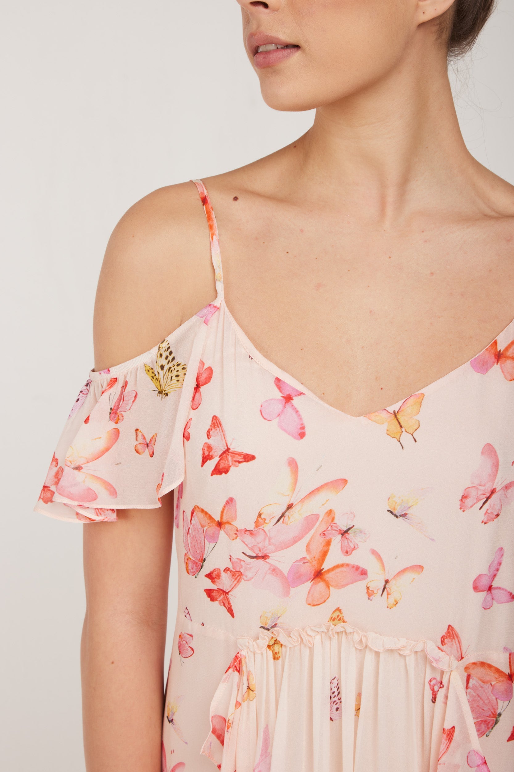 TWINSET Langes Rose Chiffon-Schmetterlingskleid