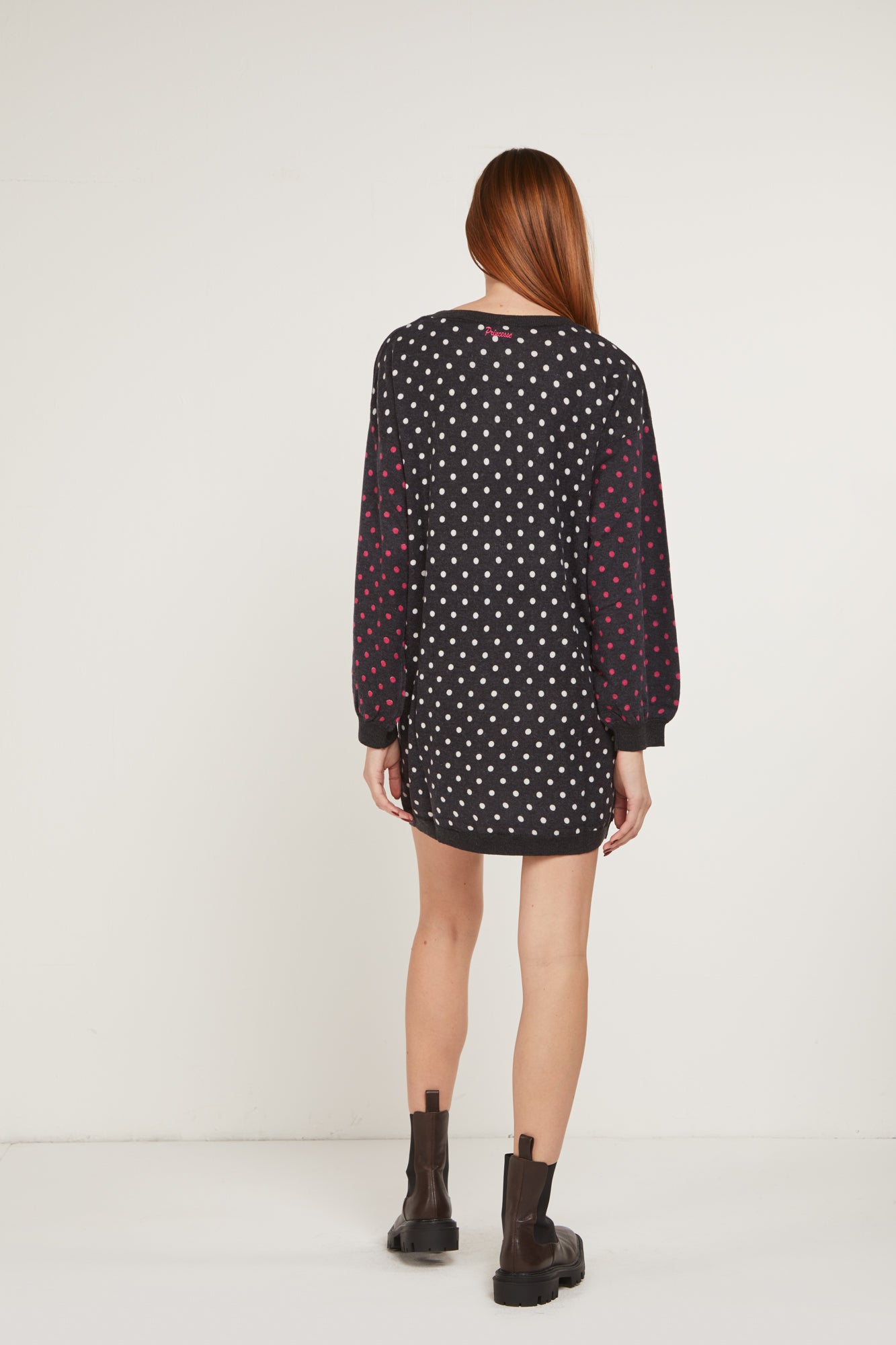 PRINCESSE LODO Schwarzer übergroßer Pullover Schwarz Weiße Tupfen