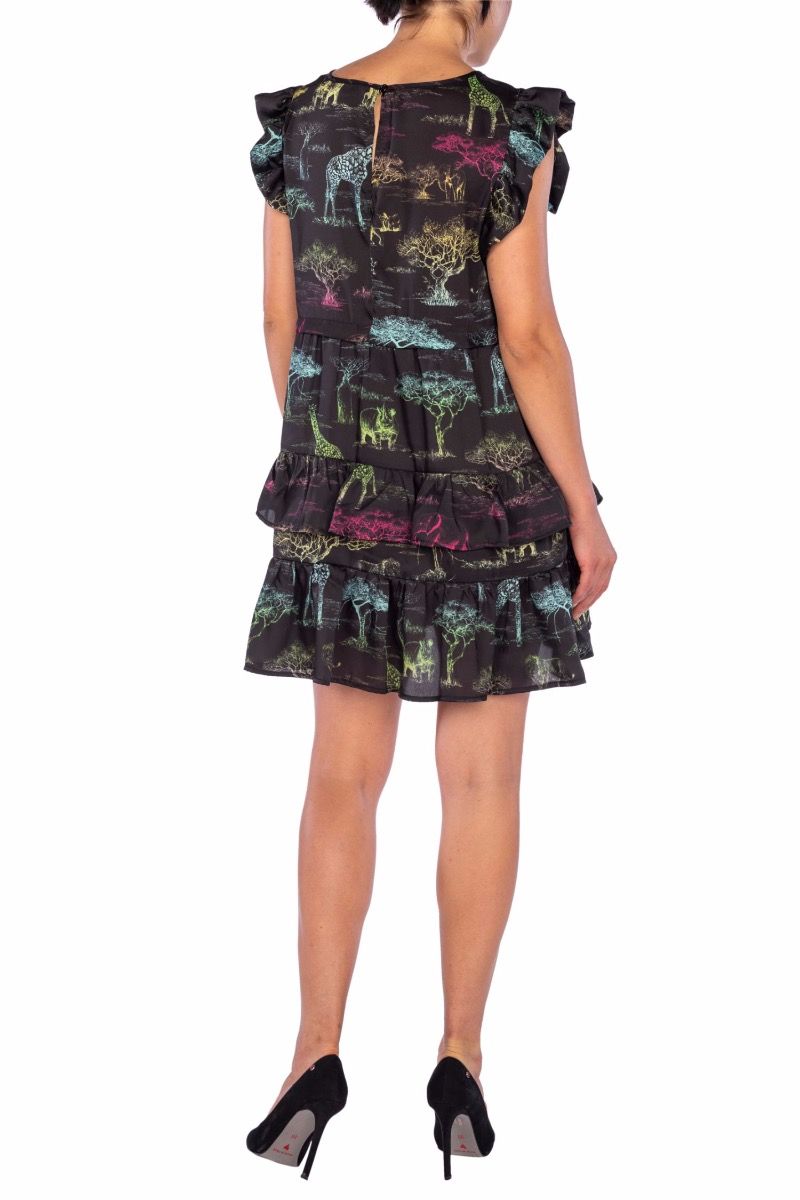 5PROGRESS Kurzes schwarzes Kleid Schwarz Savana-Volants