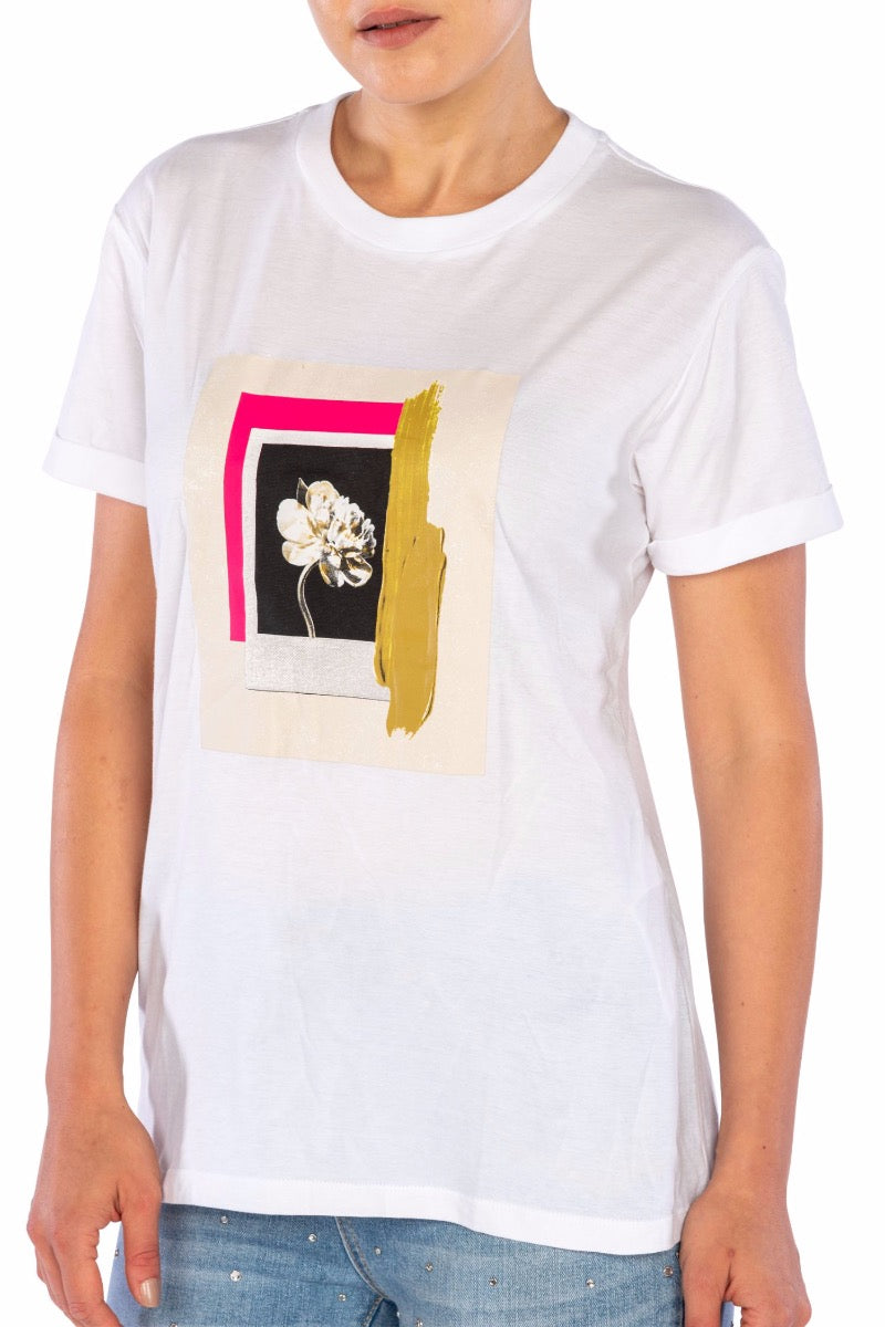 TWINSET Weiße T-Shirt mit Blumendruck