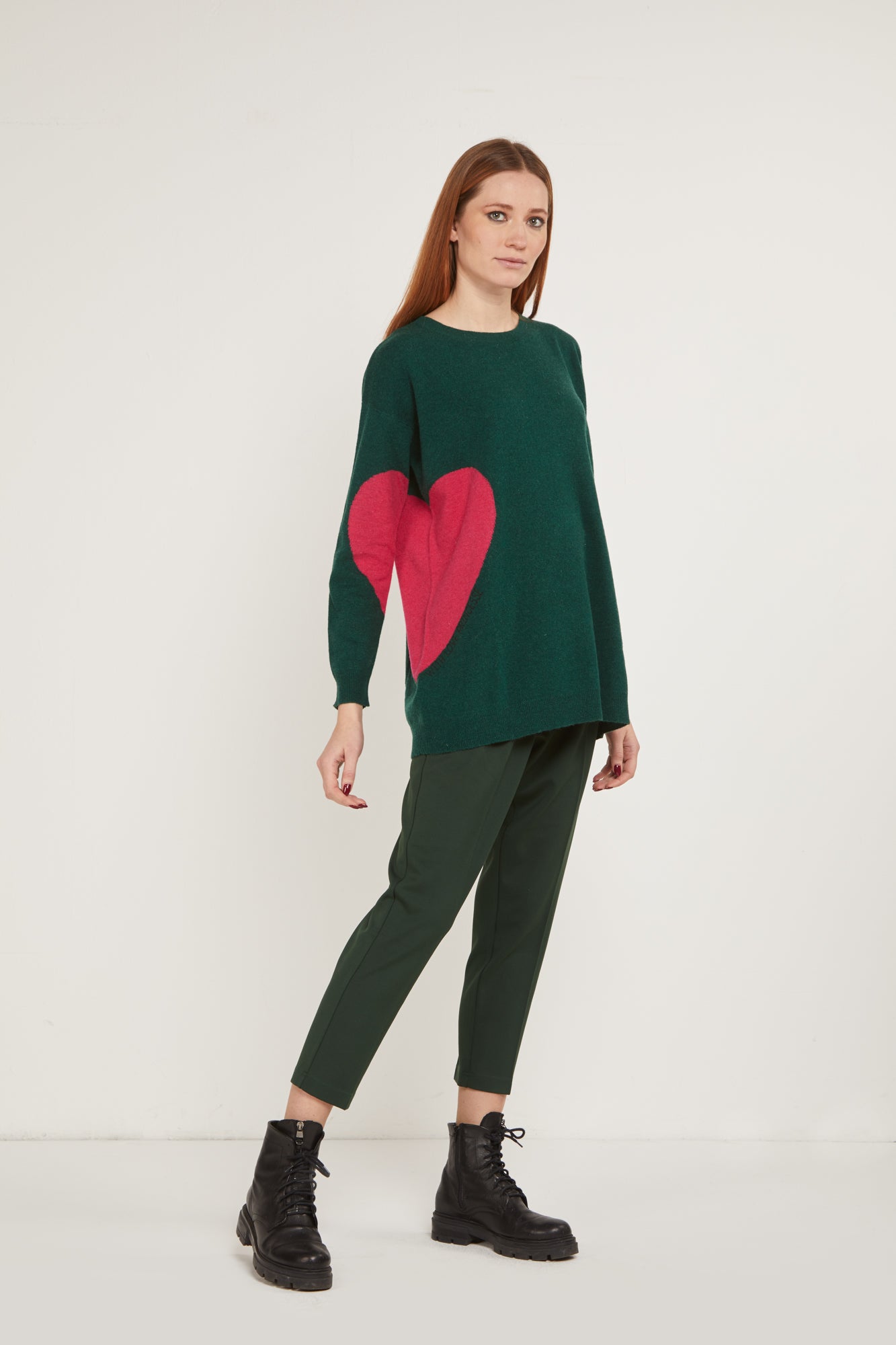 PRINCESSE LODO Grüne Pullover mit fuchsiafarbenem Herz