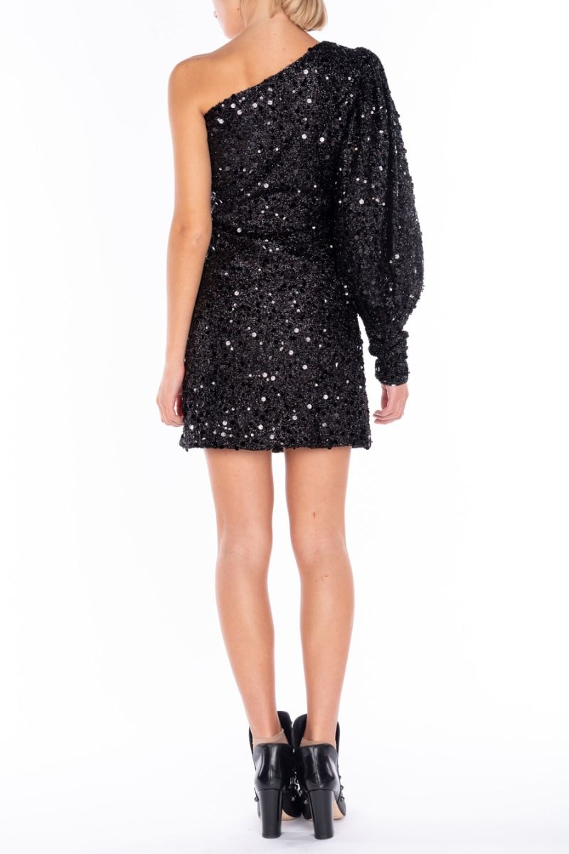 LE VOLI?RE Schwarzes One-Shoulder Schwarz mit Pailletten