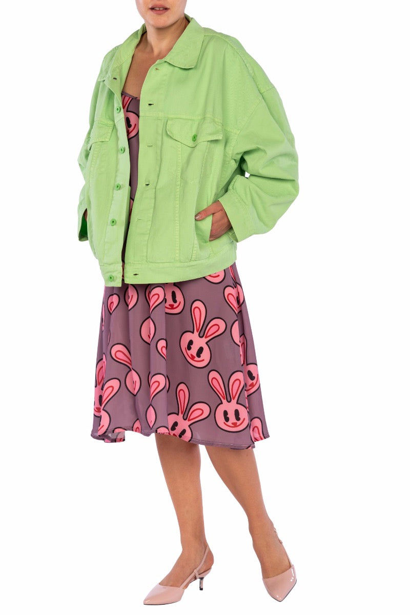 WEISSE Grüne Kaninchen-Jeansjacke