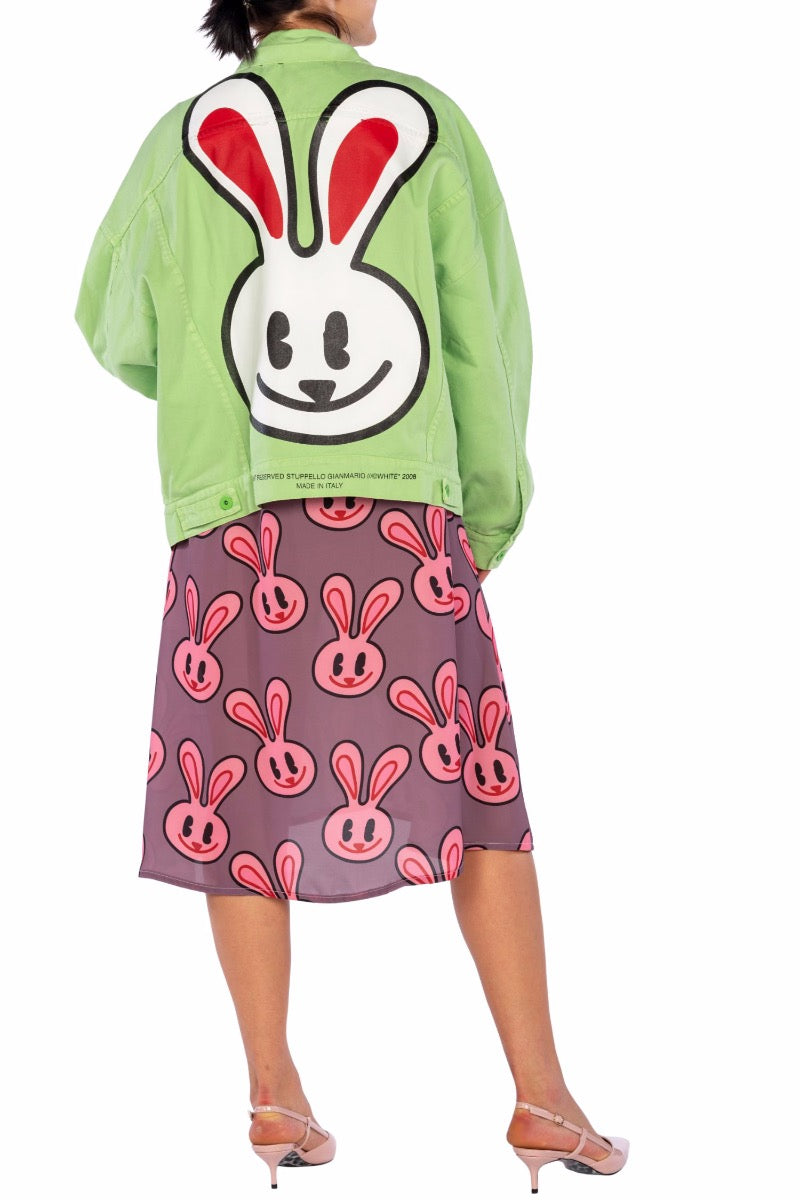 WEISSE Grüne Kaninchen-Jeansjacke