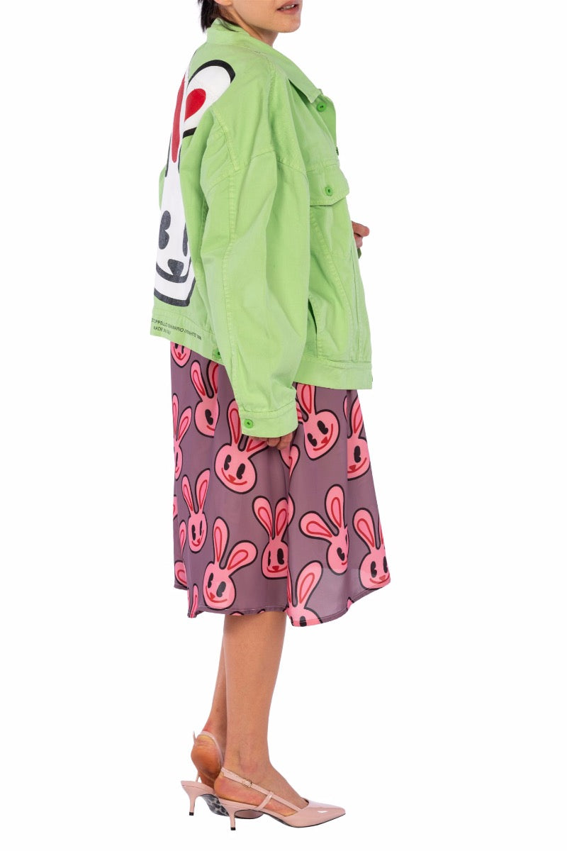 WEISSE Grüne Kaninchen-Jeansjacke