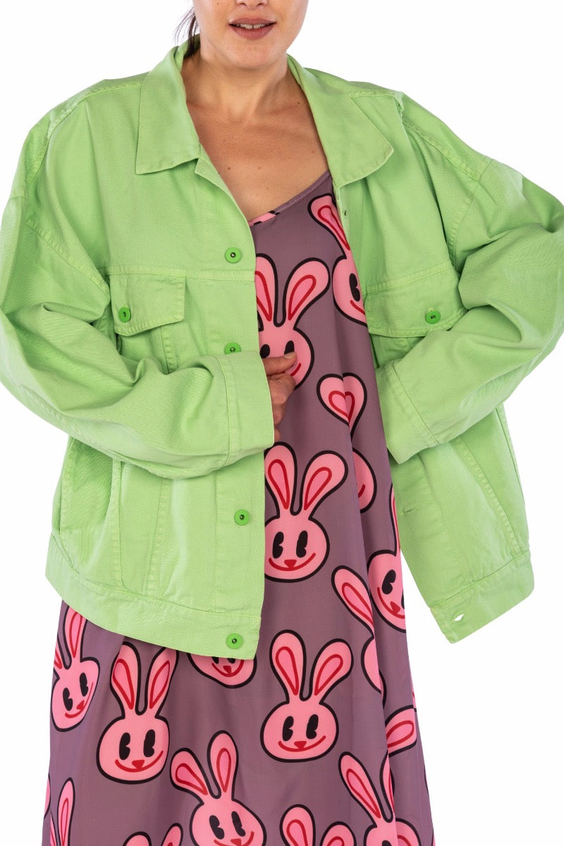 WEISSE Grüne Kaninchen-Jeansjacke