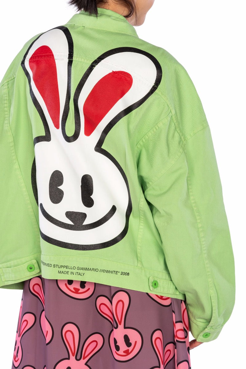WEISSE Grüne Kaninchen-Jeansjacke