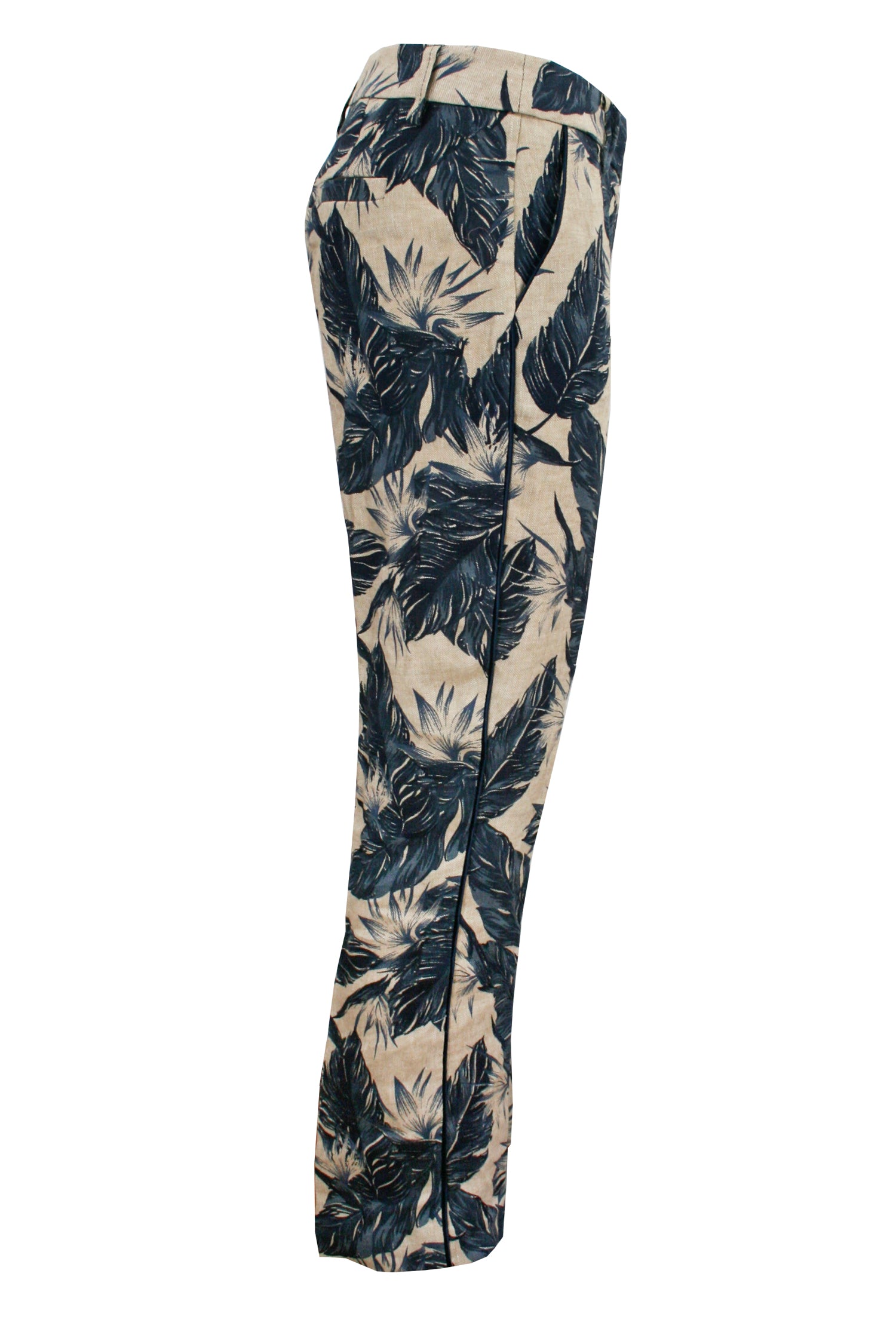 GIULIETTE BROWN Leinen-Chinohose mit Blattdruck