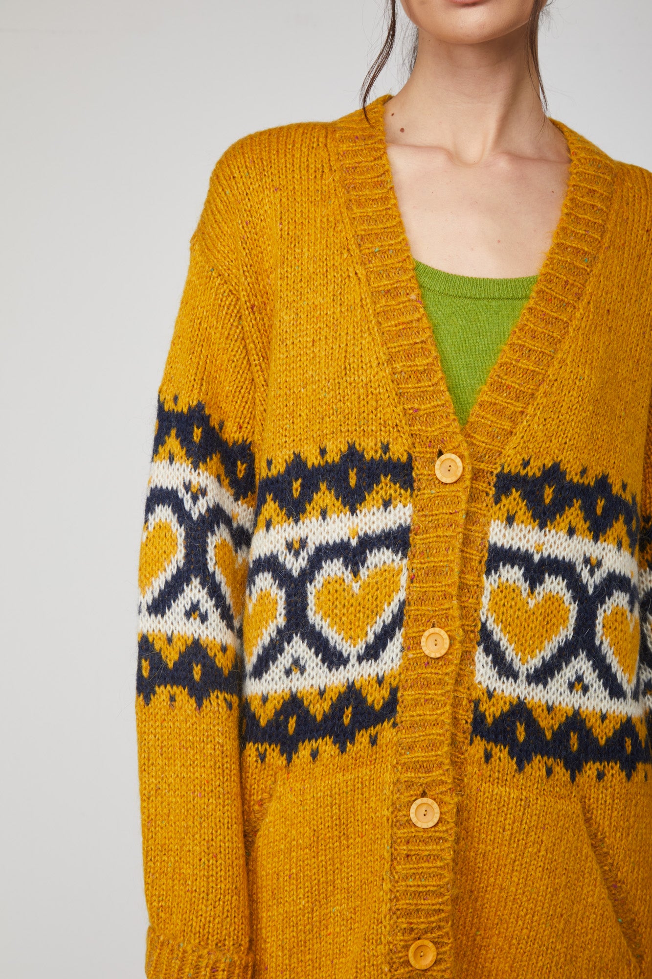 TWINSET Senffarbener Maxi-Cardigan mit Herzmuster