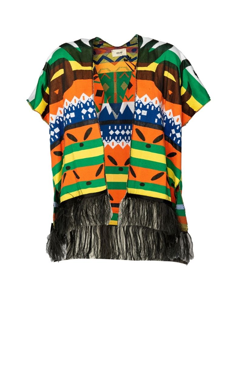 Kurzärmliger AKEP-Kimono mit mehrfarbigem Ethno-Muster