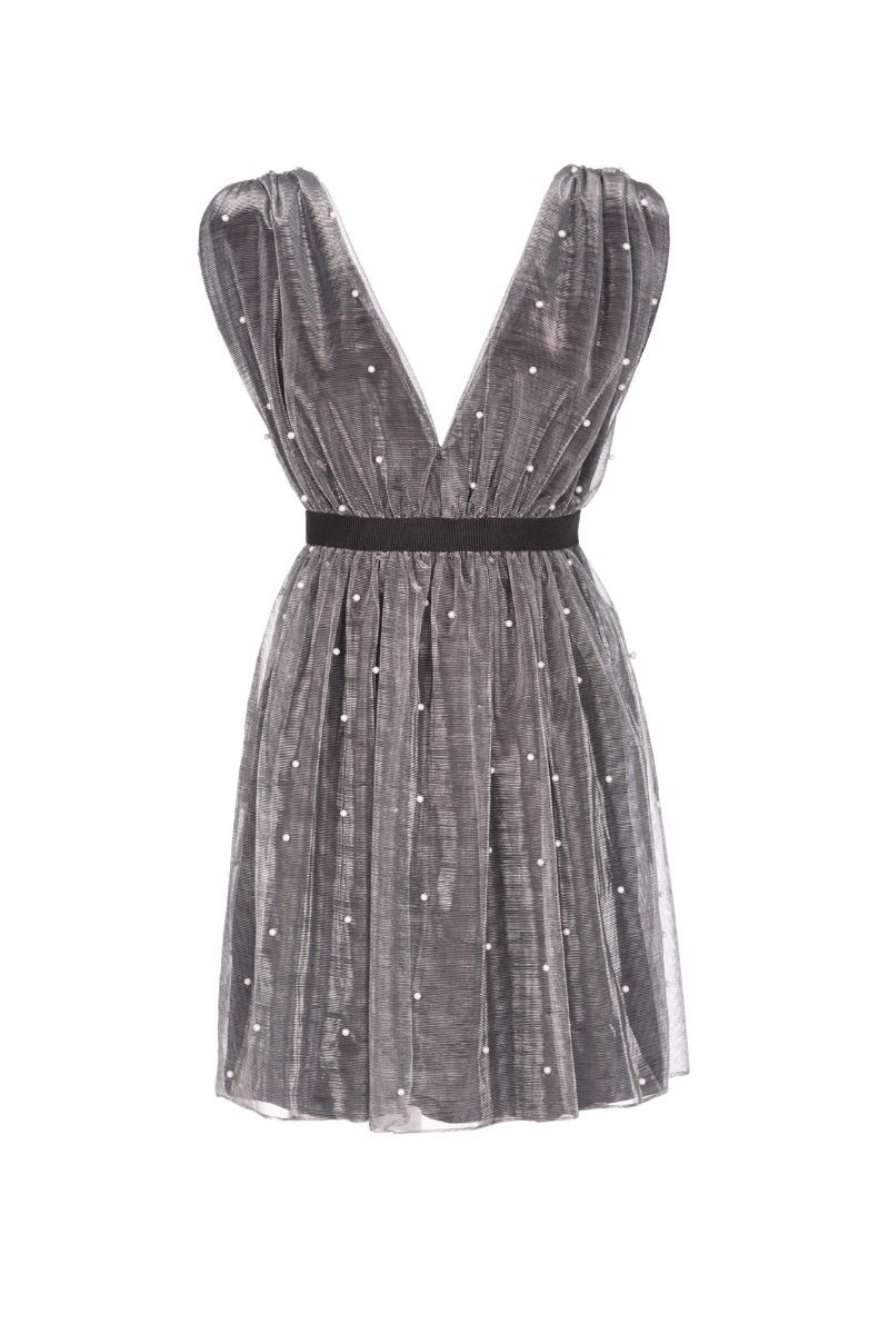 LE VOLI?RE Grau Empire-Kleid mit Perlen