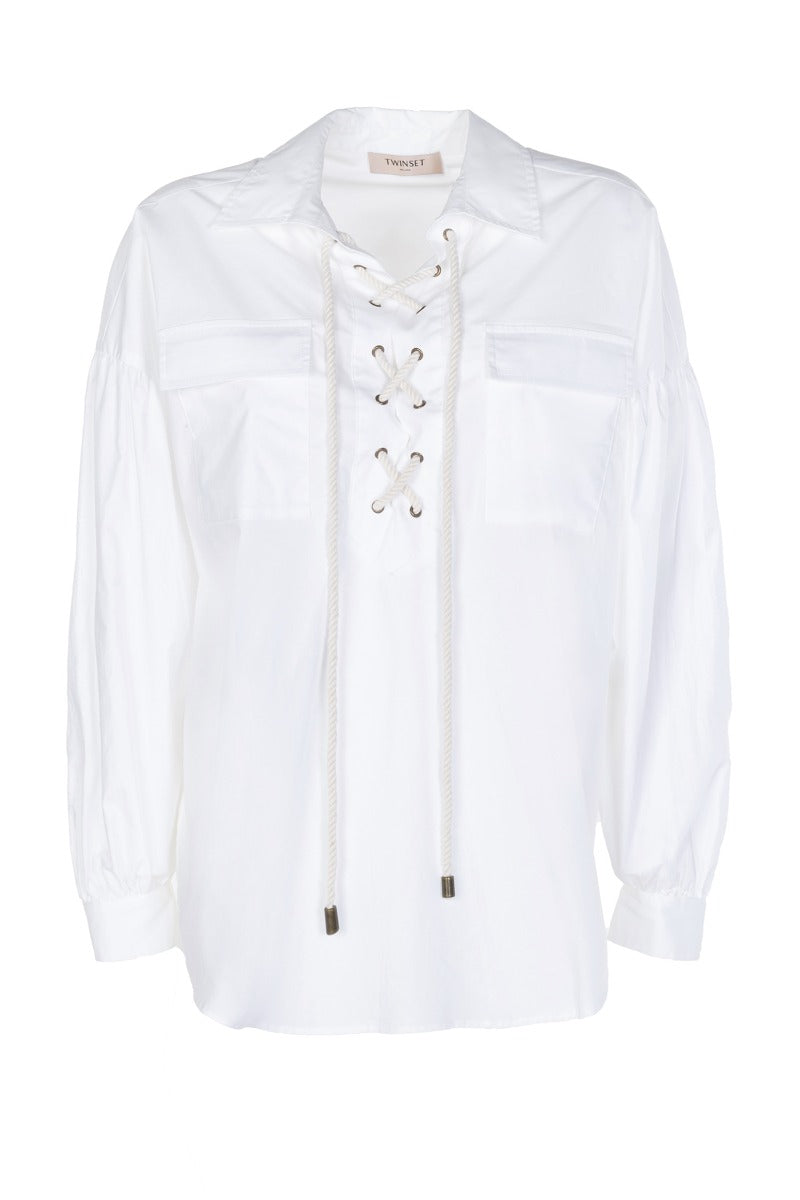 TWINSET Optic Weiße Shirt mit Weberei