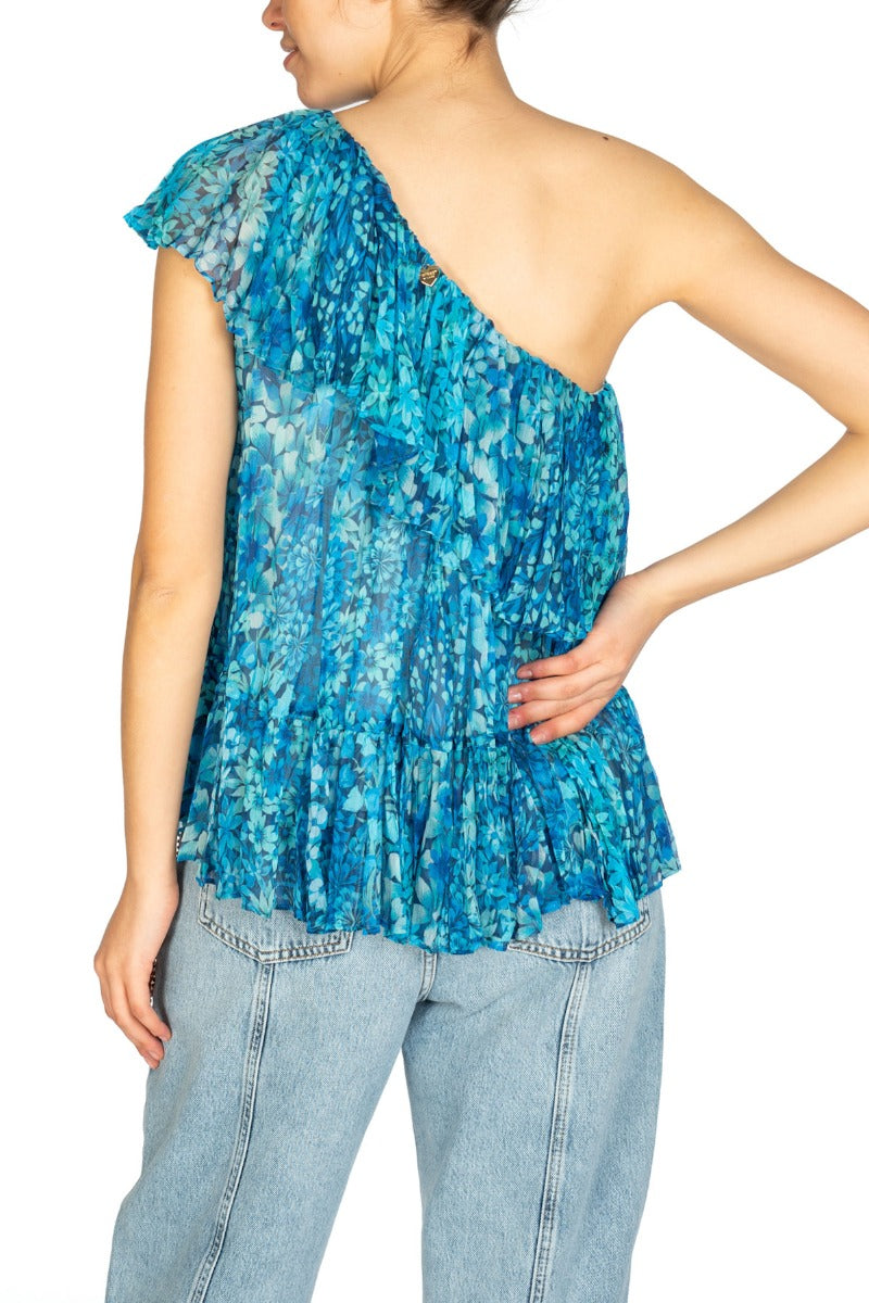 TWINSET One-Shoulder-Top mit hellblauem Blumenmuster