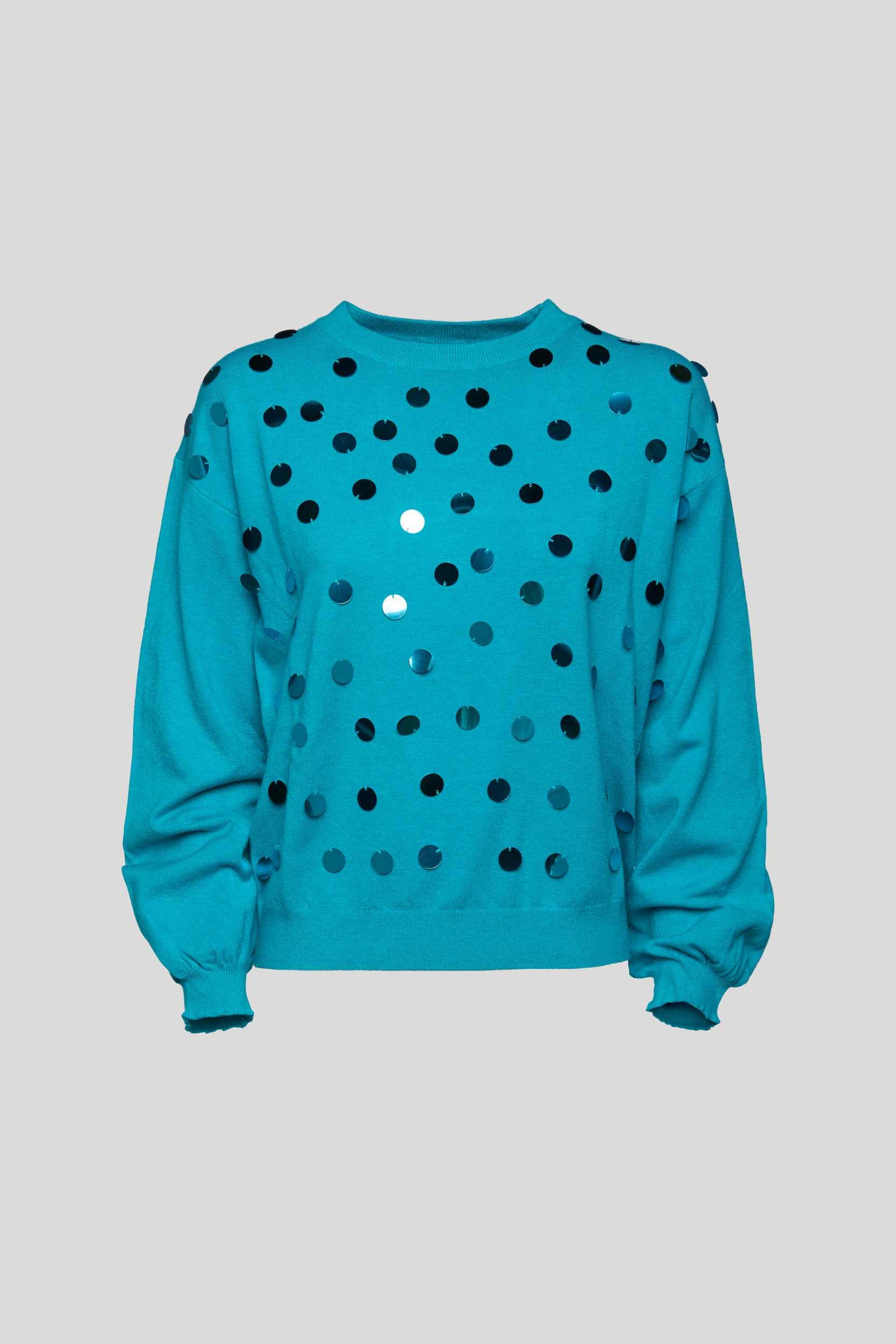 VICOLO Türkisfarbener Pullover mit Maxi-Pailletten