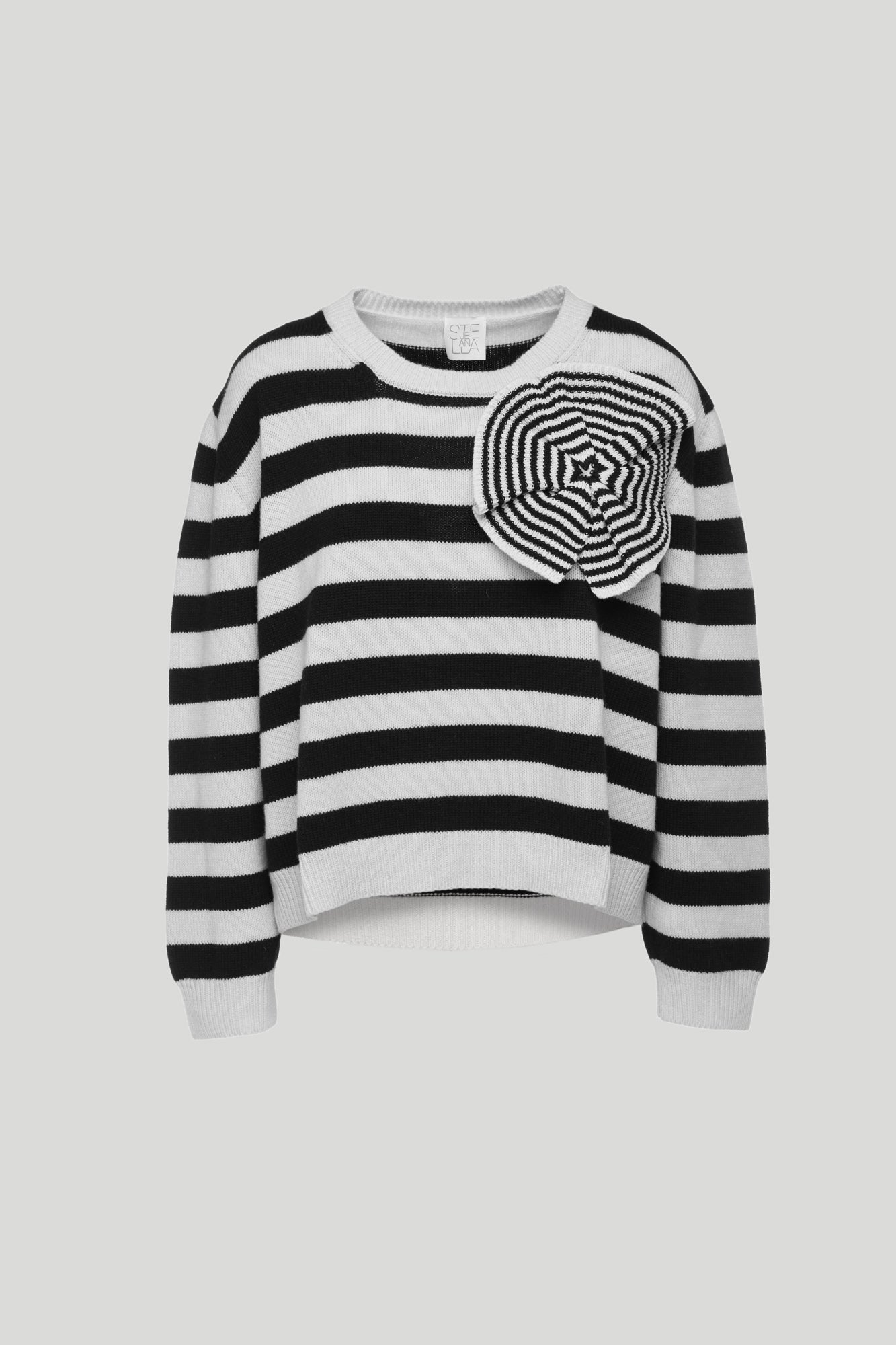 STELLA JEAN Weiße -weiß gestreifter Pullover mit Details