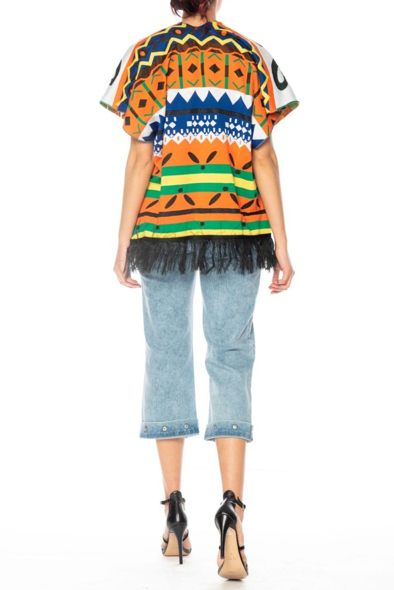 Kurzärmliger AKEP-Kimono mit mehrfarbigem Ethno-Muster