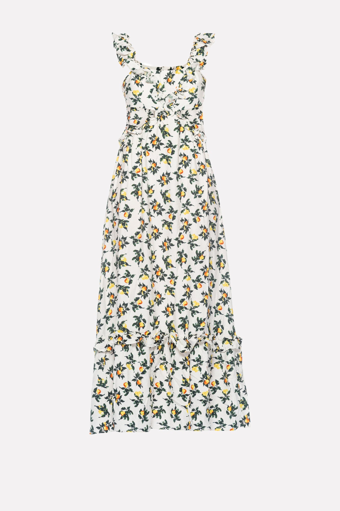 GLAMOURÖSES langes Weiße Kleid mit Zitronenmuster