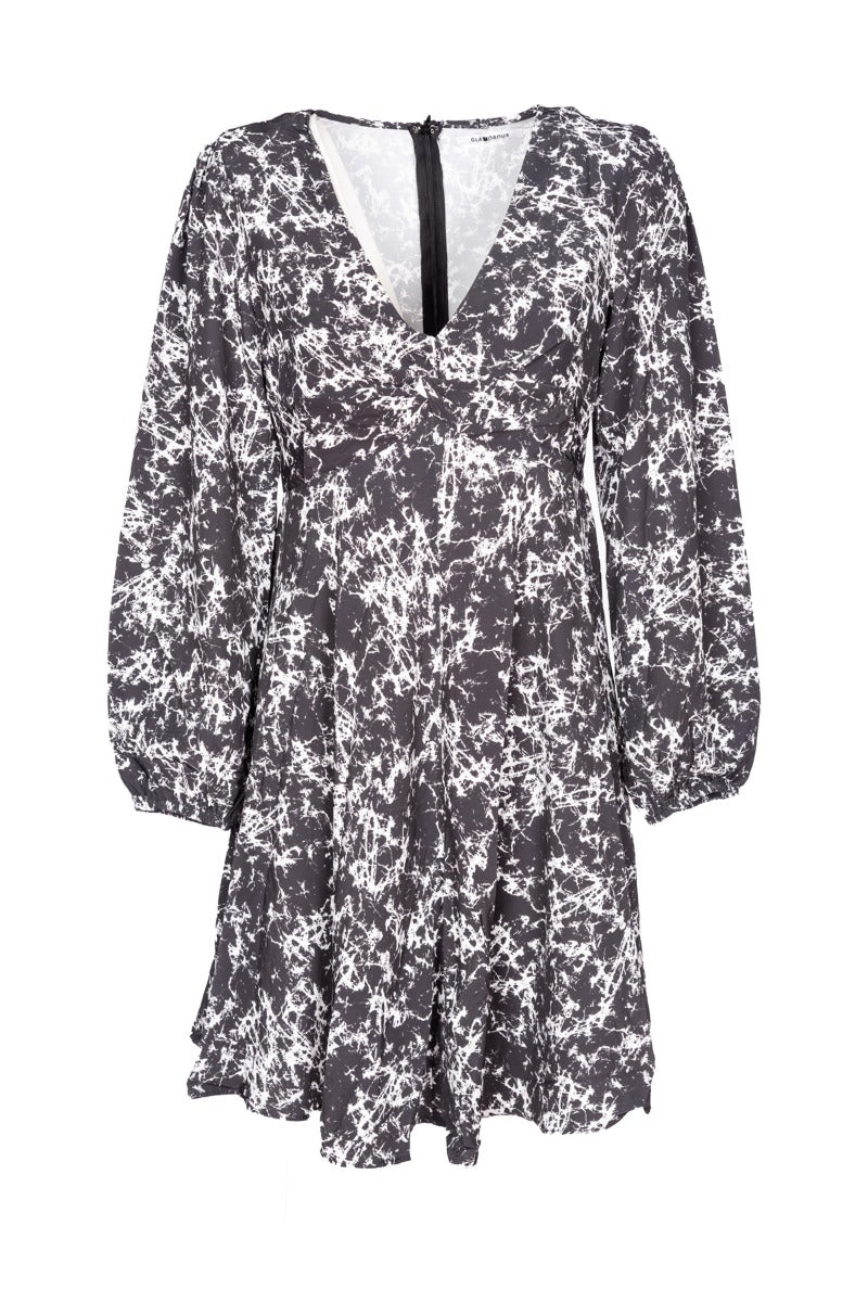 GLAMOURÖSES kurzes Weiße - Schwarz Kleid mit glitzerndem Print