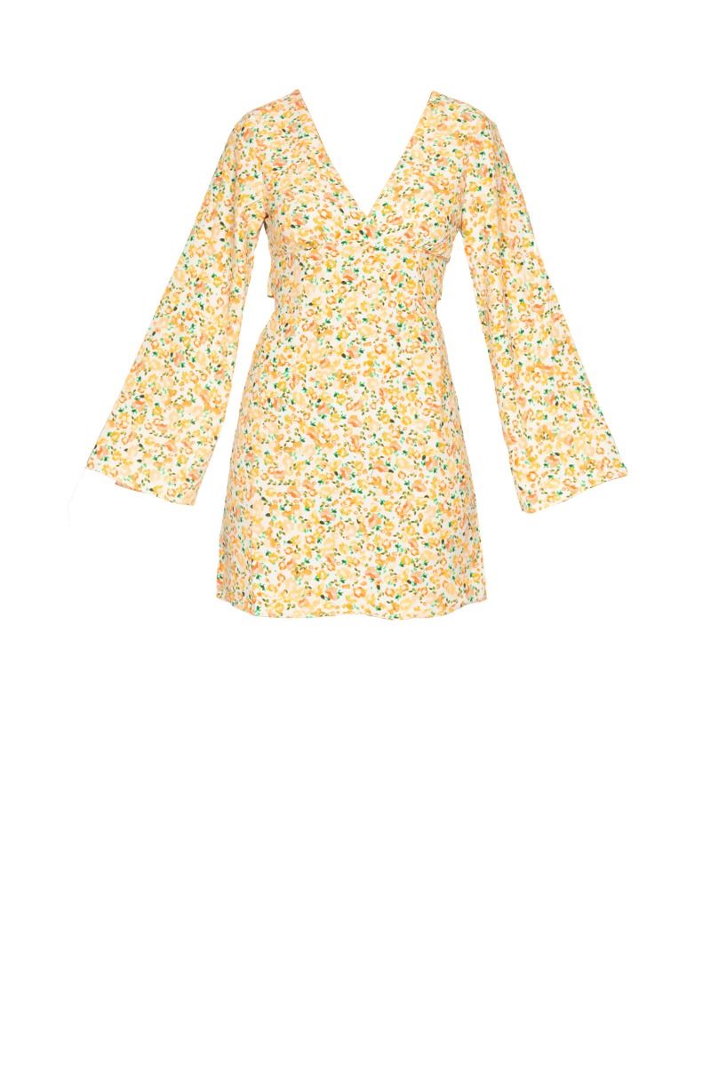 GLAMOURÖSES kurzes Kleid mit Gelbe Blumen