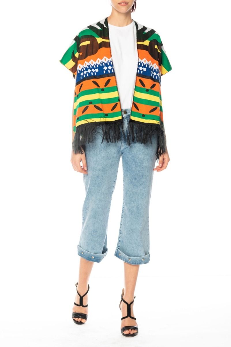 Kurzärmliger AKEP-Kimono mit mehrfarbigem Ethno-Muster