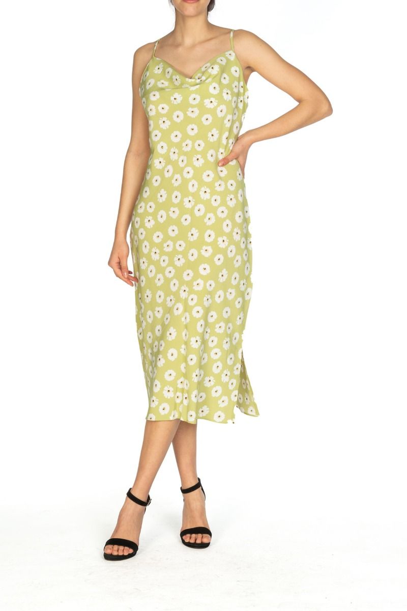 GLAMOURÖSES olivgrünes Kleid mit Blumendruck